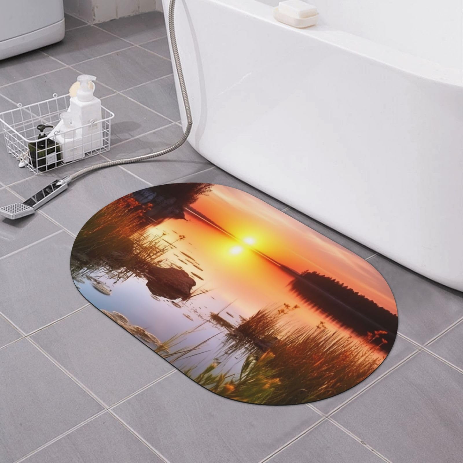 Paillasson imprimé coucher de soleil et tapis de bain antidérapant absorbant 15,7x60cm