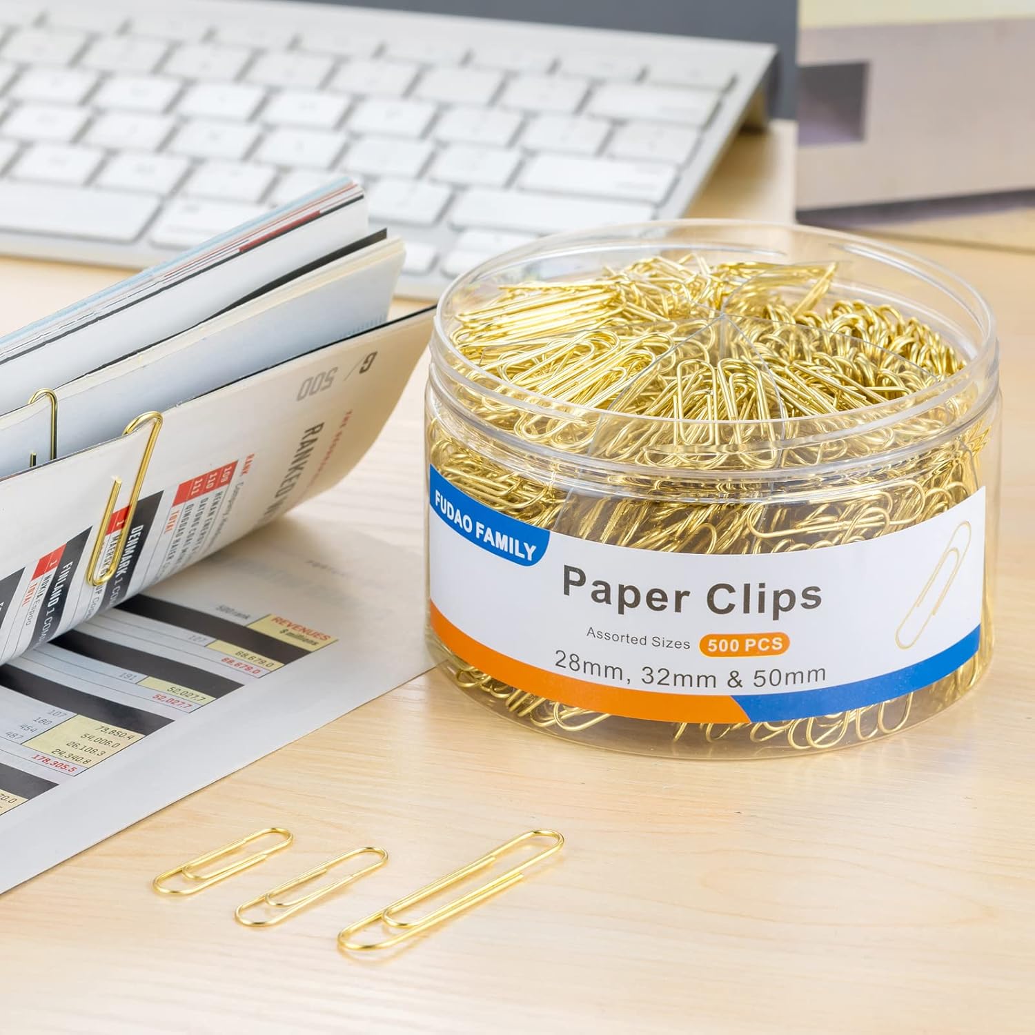 FUDAO FILY Assorted Sizes Paper Clips, - Gold, Small, Medium, Lar