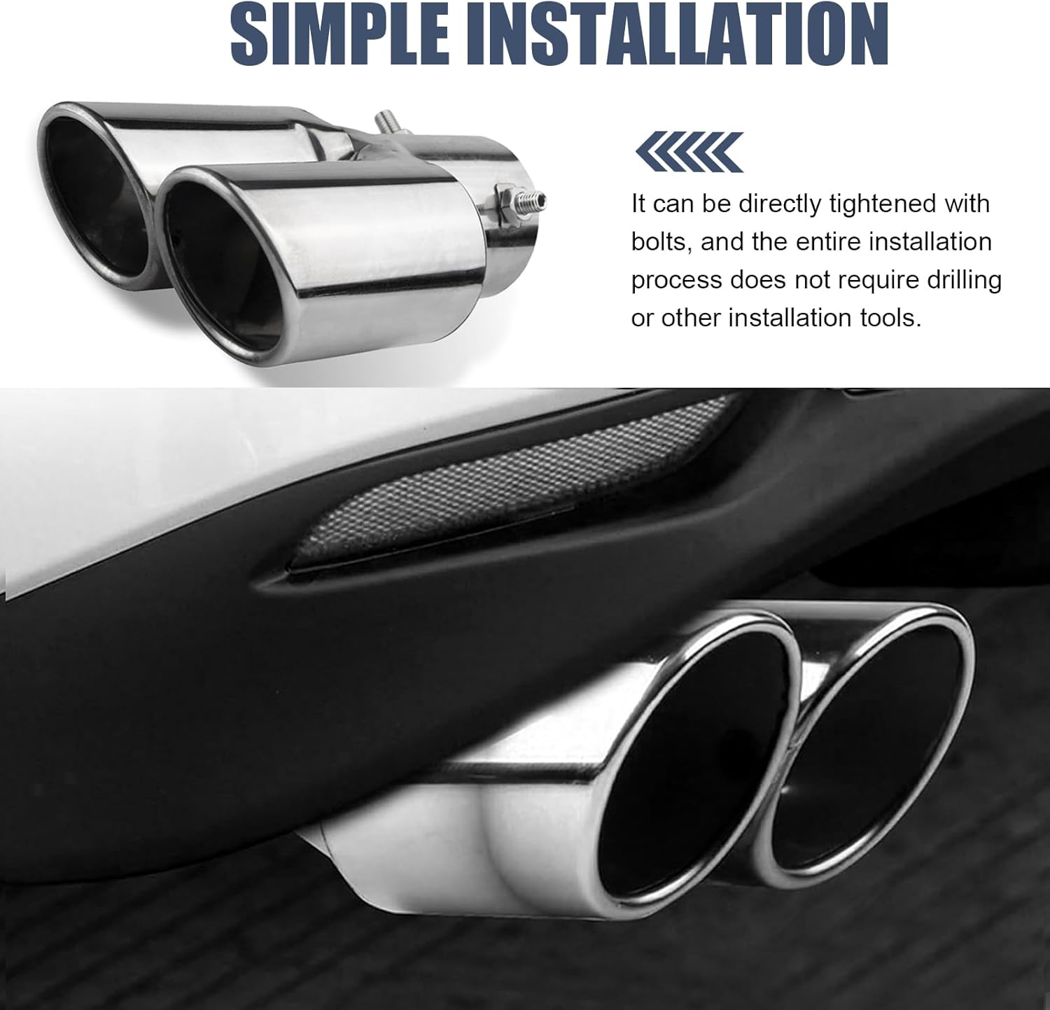 Car Exhaust Tips, Stainless Steel Dual Outlet Straight Style Muffler Exhaust, 2.5" Dual Tail Pipe Muffler Tip, Universal for Most Cars (Silver)