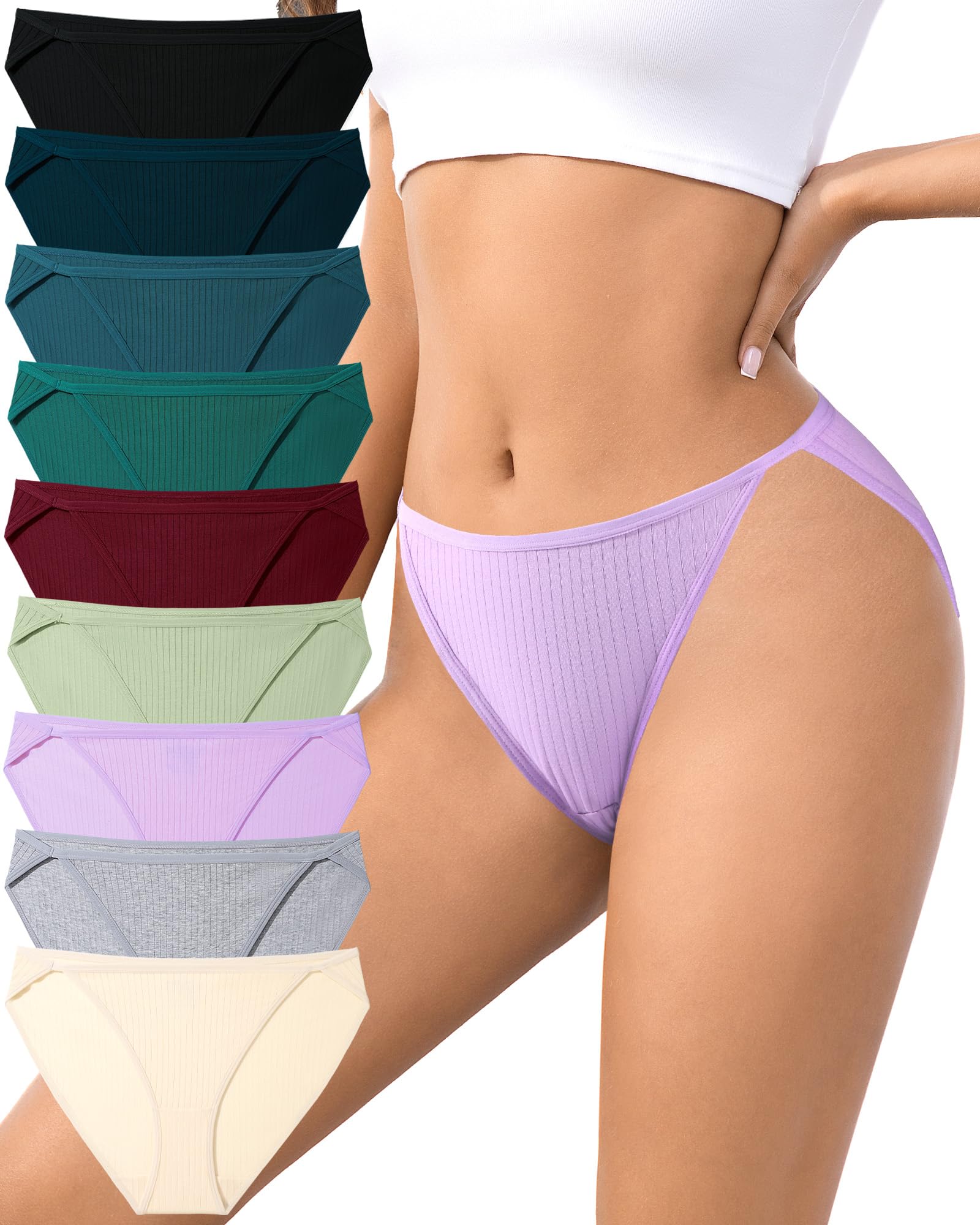 J-pone 9 PACK Cotton Underwear for Women Sexy High Cut String Bikini Panties Full Coverage Bikini Underwear Soft Briefs