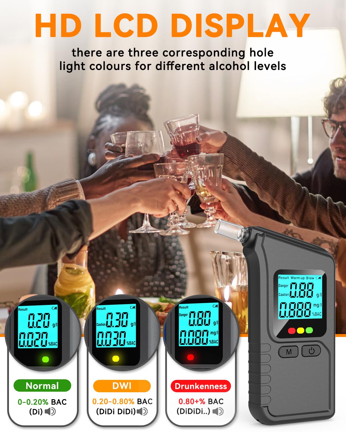 Alkoholtester Digital, Präzises Promillemessgerät mit LCD & Sprachansage mit 10 Mundstücken Digitaler LCD-Anzeige, Atemalkoholtester Heim Partygebrauch