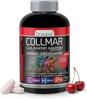 Drasanvi Colageno Comprimidos Masticables con Magnesio y Acido Hialuronico | Colageno Marino Hidrolizado en Comprimidos Masticables | Con Vitamina C |