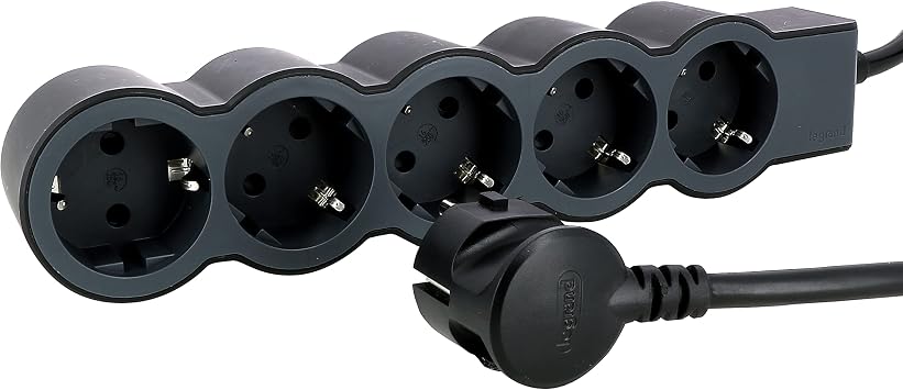 LEGRAND, 694556 694556 Flat Socket 5-Way Socket Multiple Socket 1.5 m Cable Length Black/Dark Grey