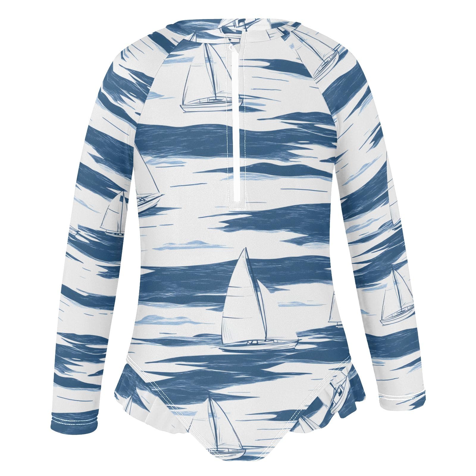ALAZA Swimsuit for Girls Long Sleeve Rashguard Bathing Suit Sail Boat Quick Dry 4T