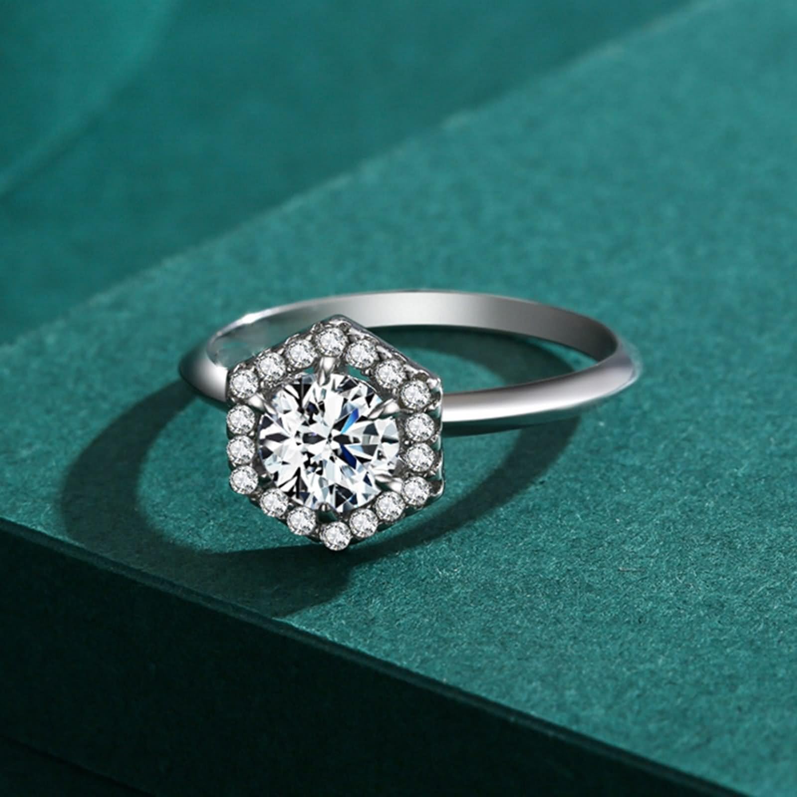 Ring Schlicht, Pinky Ring Geometrisch Silber mit Sechseckige form Labor Diamant Platin 950 Größe 58 (18.5)