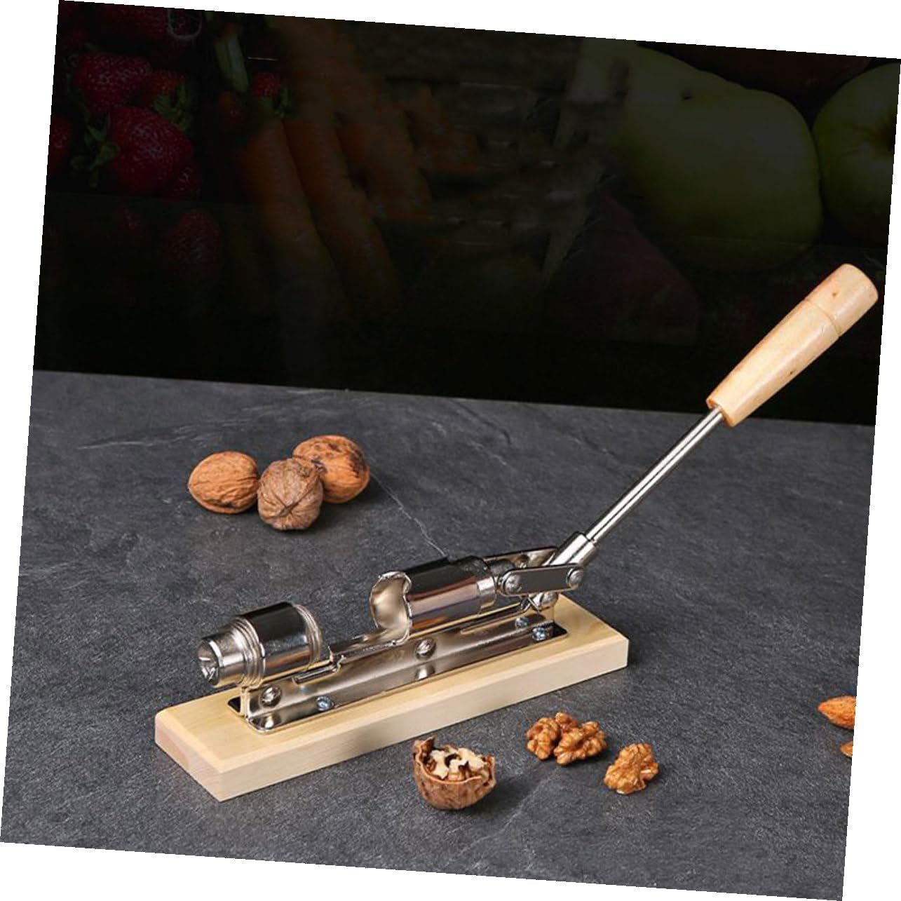 Casse-Noix Mécanique Léger et Portable en Acier Inoxydable Poignée en Bois pour Casser Toutes Sortes de Noix Cuisine