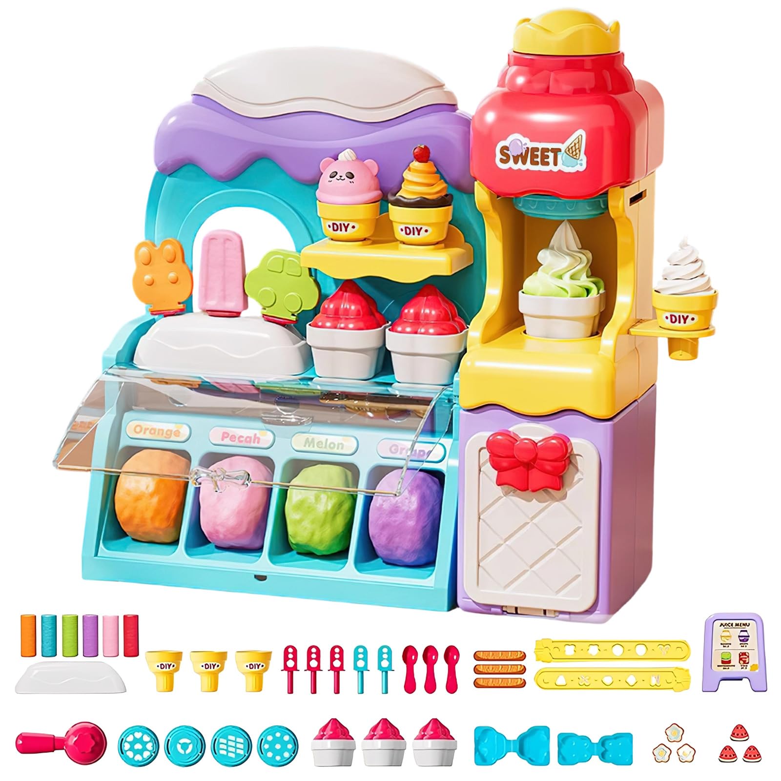 OEHUG Play Color Dough Set - Ice Cream Maker Machine Burger Accessories Set, Ice Cream Shop Toys For Rubber Modelling Clay Set