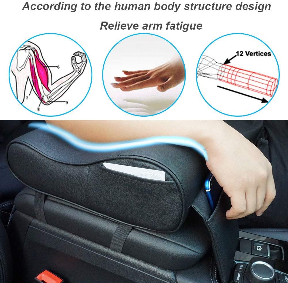 GSPSCN Car Center Console Armrest Pad Soft Memory Foam Pu Leather with Storage Pockets Seat Cushion (Black)