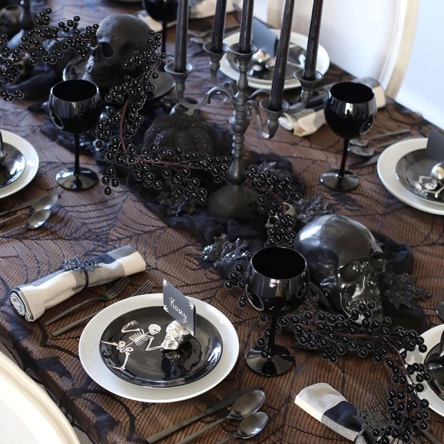 RECUTMS Berry Garland Artificial Black Berry Garland 5.9FT Garlands with Bendable Stems for Christmas Halloween Holiday Fireplace Stairs Table Decor - Image 7