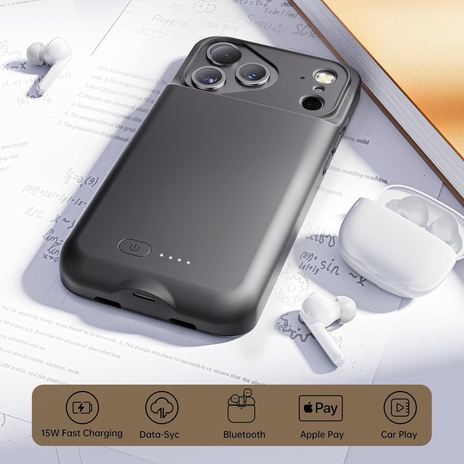 GIN FOXI Battery Case for iPhone 17 Pro Max, Charging Case Charger 8500mAh Ultra-Slim Lightweight Powerful Battery Pack 15W Fast Rechargeable Anti-Fall TPU Juice Box for 17 Pro Max (6.9") Black