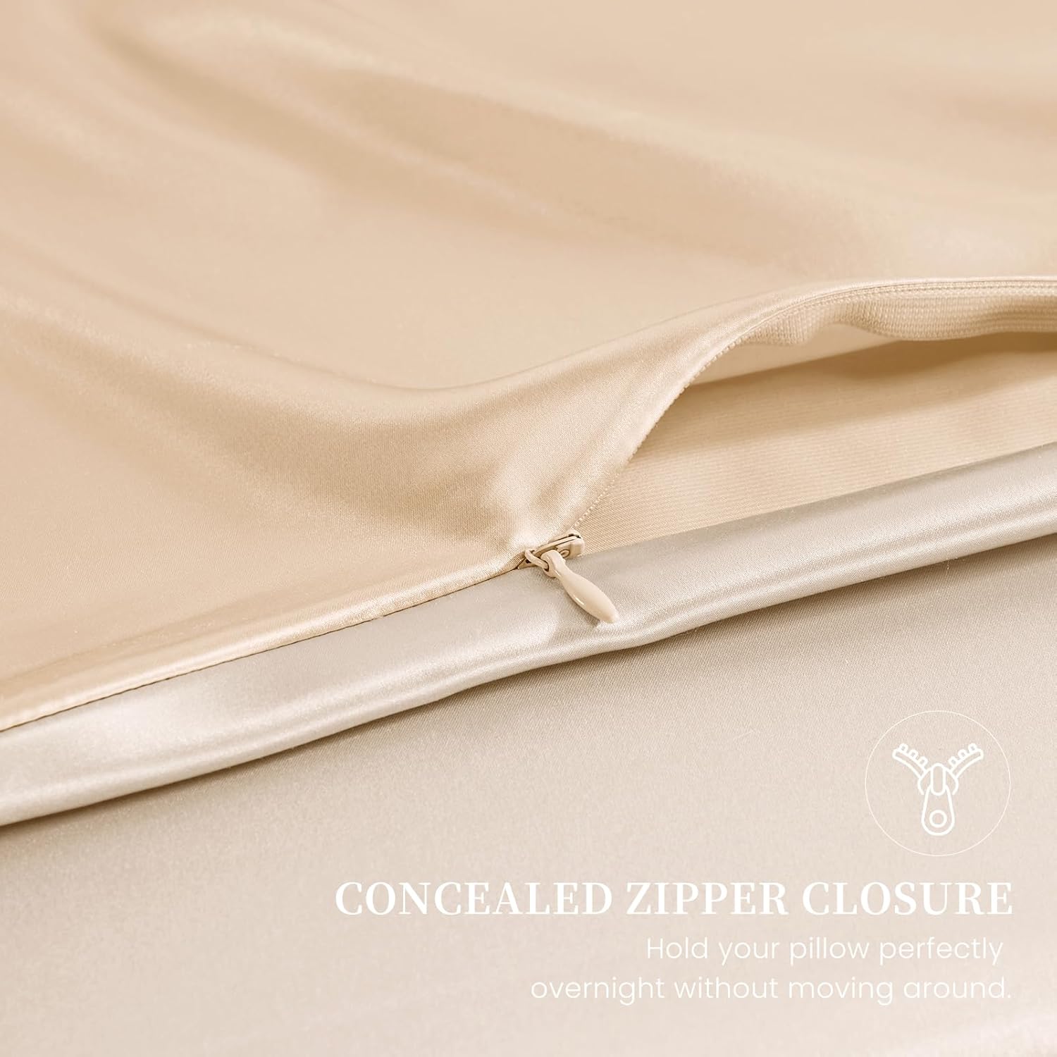 THXSILK Mulberry Silk Pillowcase King Size, Set of 2 Pillowcases, Pillow Cover with Hidden Zipper, Soft Smooth Cooling Pillowcases for Hair and Skin, Gift for Women Men, Champagne