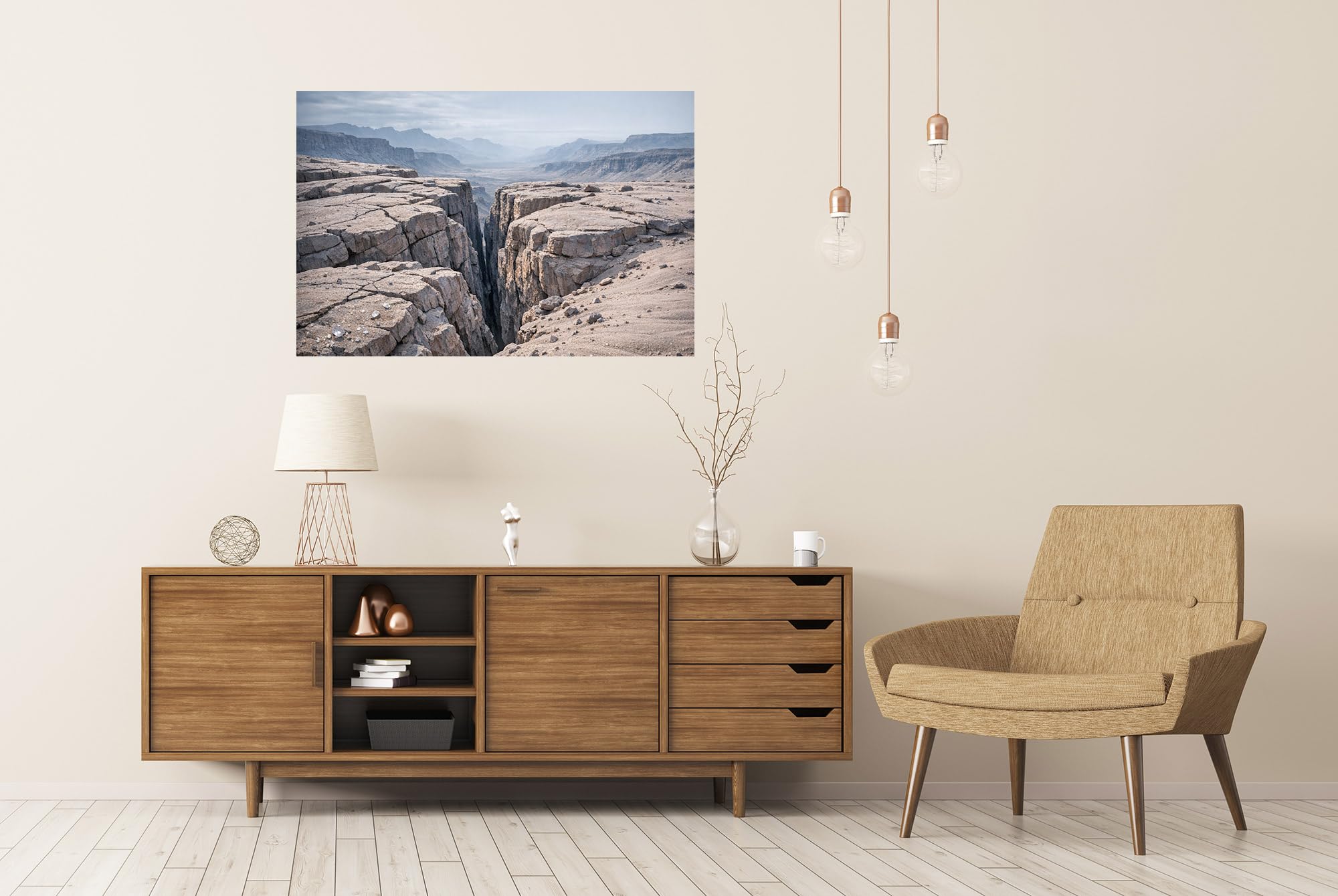 islandburner Poster mural de qualité supérieure - Paysage sec avec gorges et montagnes - Grand format