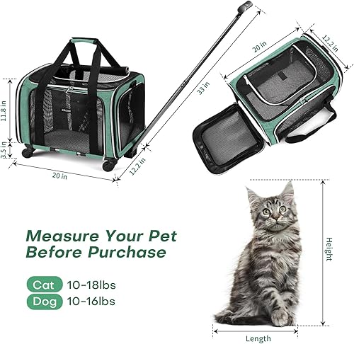 Miniatura 23 de BAGLHER Bolsa de transporte para perros con ruedas, aprobada por aerolíneas, lado suave, para viajes, para mascotas, tamaño pequeño, mediano