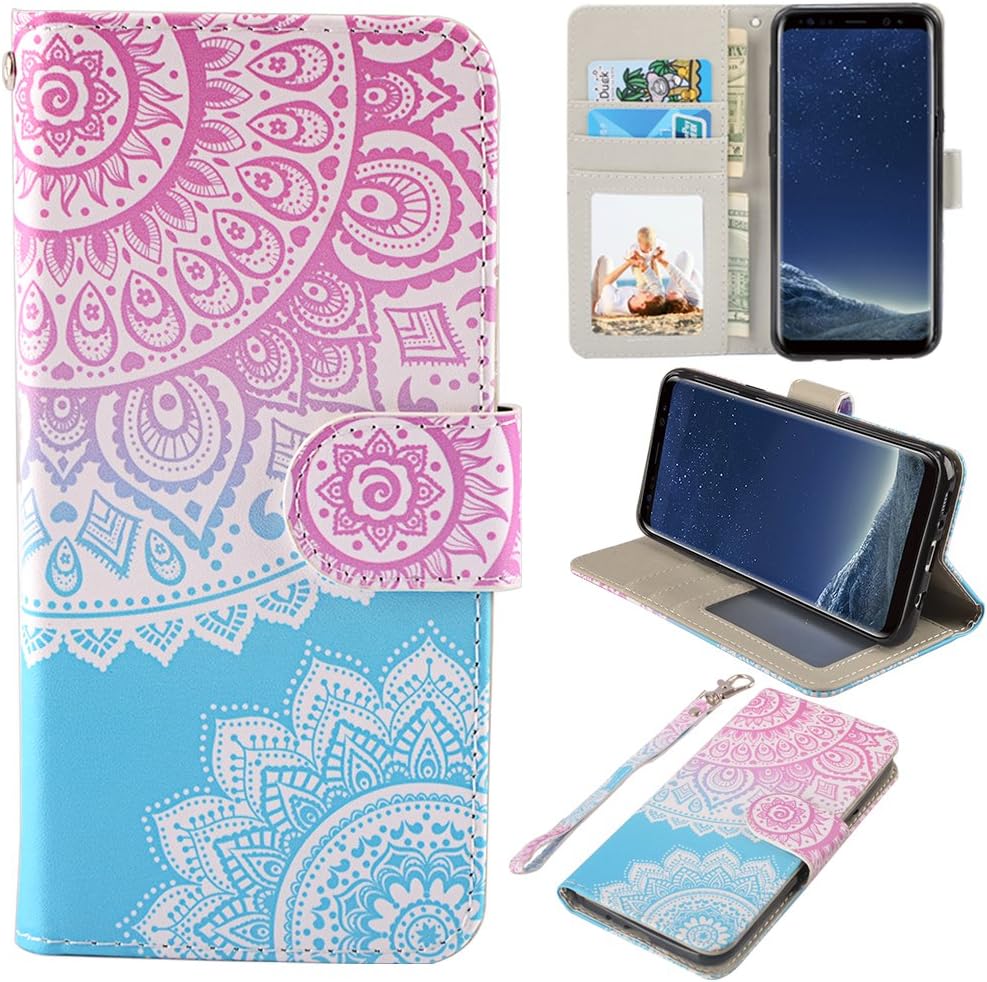 UrSpeedtekLive Galaxy S8 Plus Wallet Case Folio Flip Premium PU Leather Case Cover w/Card Holder Slot Pockets, Wrist Strap, Magnetic Closure Compatible with Galaxy S8 Plus, Mandala Flower