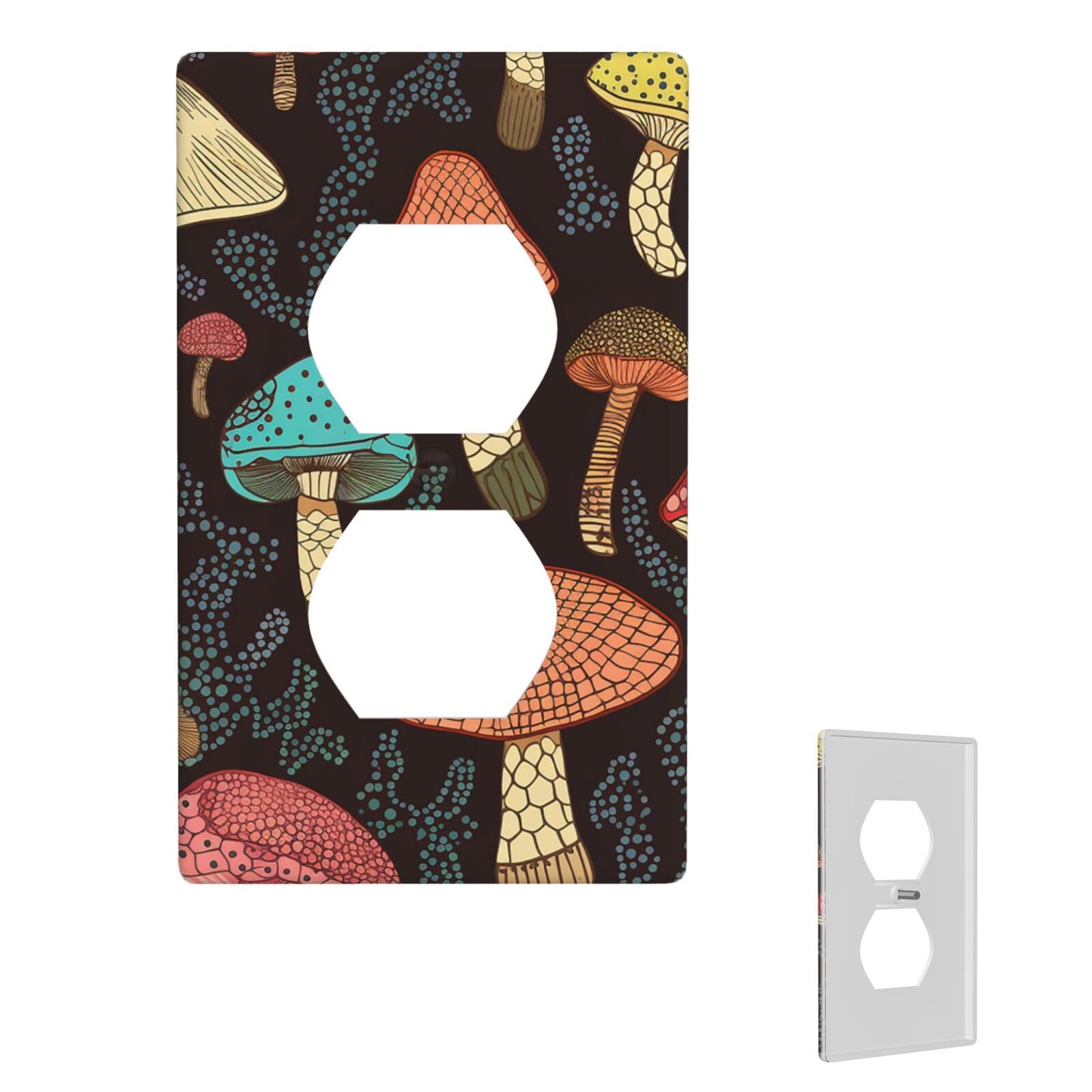 1-Gang Decorator Wall Plate Mushroom Light Switch Cover Single Gang Receptacle Wall Plate Standard Size 4.5" x 2.76" Wallplate Unbreakable Polycarbonate Outlet Faceplates Cover