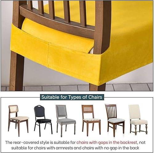 Miniatura 5 de Juego de 6 fundas elásticas de asiento para sillas de comedor, de terciopelo suave, extraíbles y lavables, fundas protectoras para sillas de cocina,