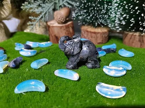 Miniatura 5 de QINJIEJIE Decoración de elefante de cristales, labradorita negra, lindas piedras de escritorio, estatua pulida, piedras preciosas naturales,