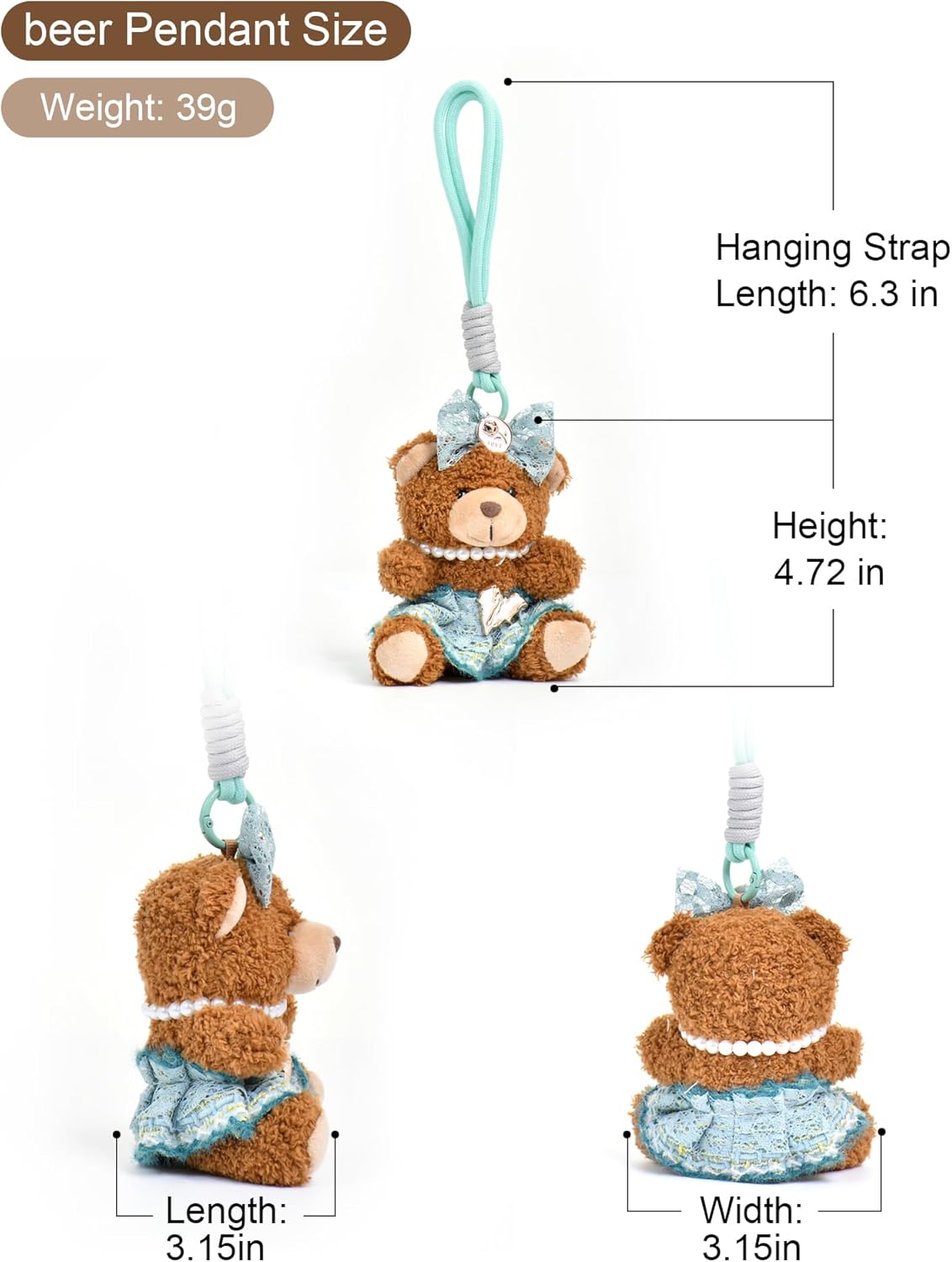 Cute Plush Teddy Bear Keychain – Soft Bag & Car Charm, Adorable Gift for Women & Girls, Christmas or Birthday - Image 2