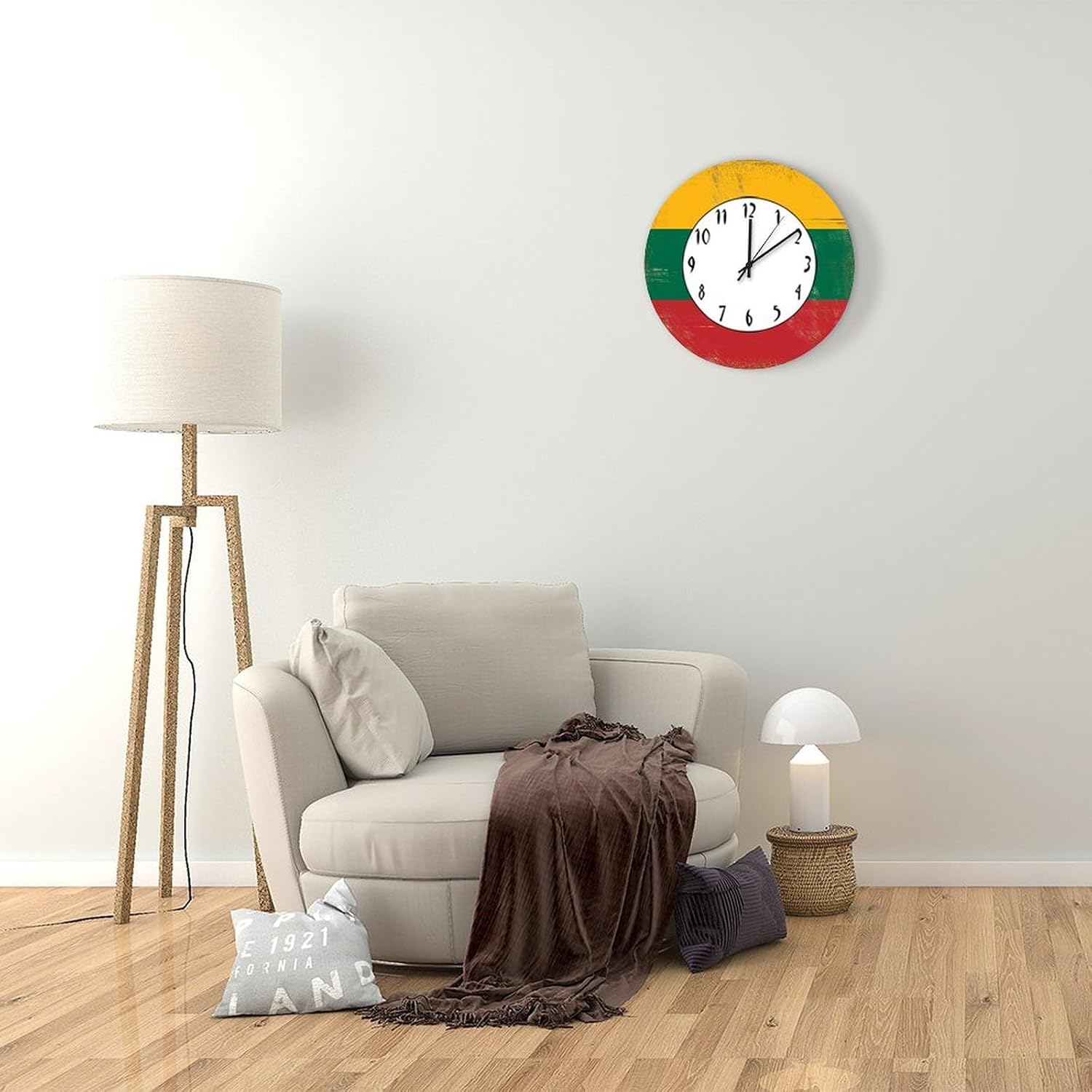 Vintage Lithuania National Flag Wall Clock Silent Non Ticking Wooden Clocks Lithuania Clock Battery Operated 12in Round Clock, Rustic Clocks Decor for Home Kitchen Office