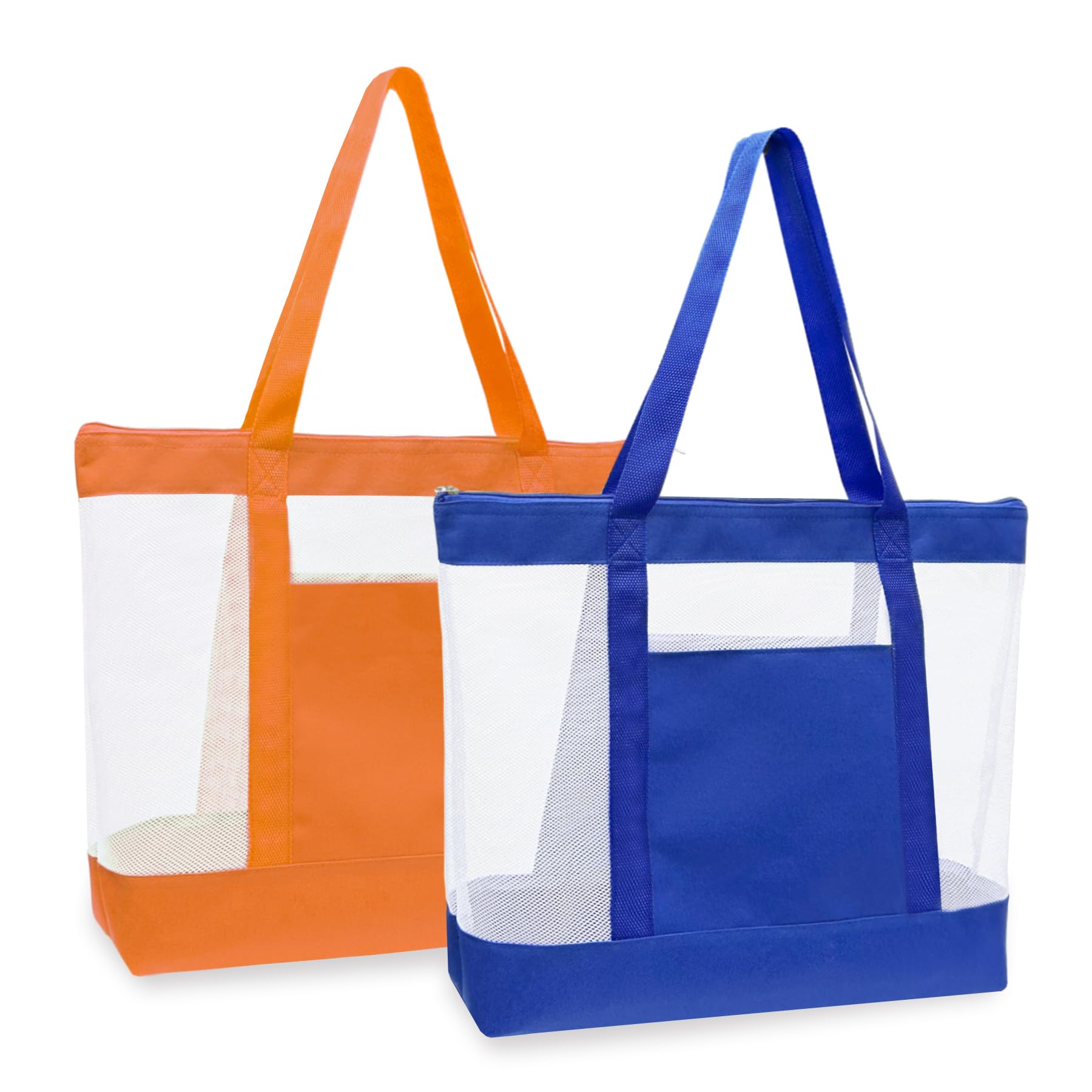 hsmyank 2Pack Lightweight Mesh Tote Bag,Sandproof Beach Bags with Zipper &Double Pocket For Groceries,Poolside,Travel,Towels