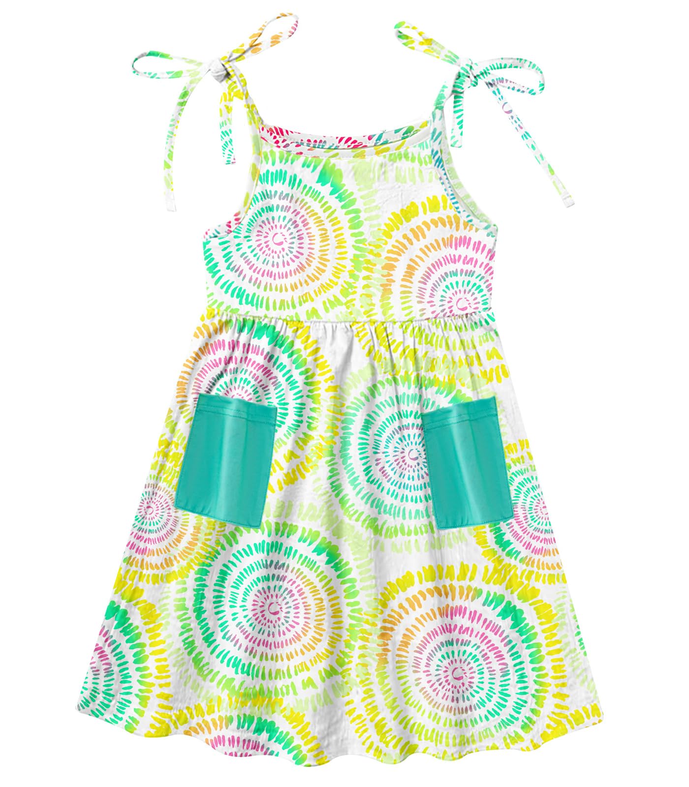 Vieille Toddler Girls Summer Sling Dress Tie Straps Sleeveless Casual Beach Sundress with Pockets 2-6 Years