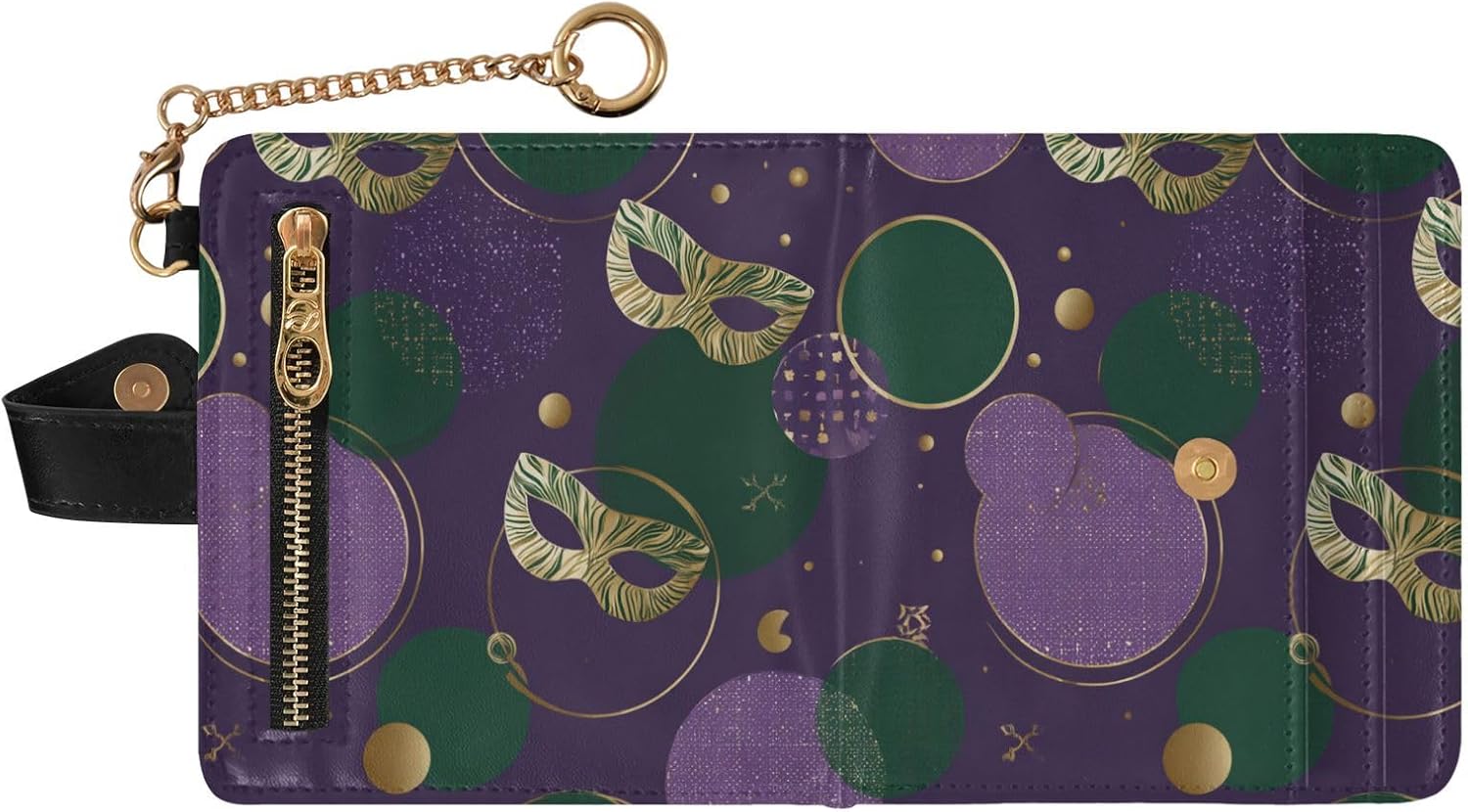 Ladies Cute Foldable Wallet Waterproof Carnival Mask Polka Dot Gold Purple Premium PU Leather Wallet for Women Boys Girls image 2