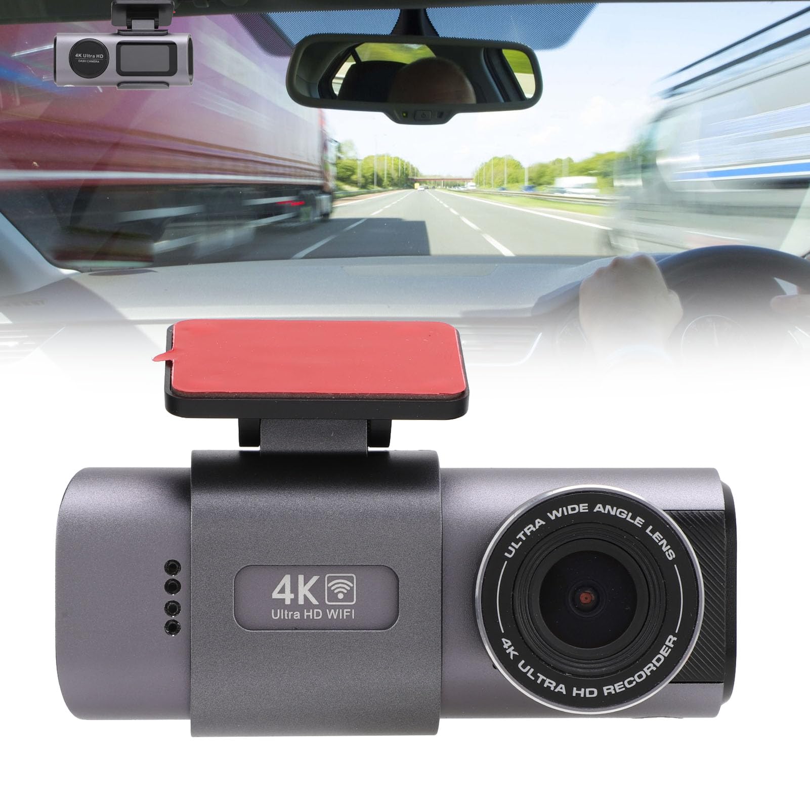 Cámara de Salpicadero Delantera y Trasera, Sensor G, Modo de Estacionamiento, Grabación en Bucle, Grabadora de Conducción Frontal 4K Trasera 1080P HD con Control por Aplicación