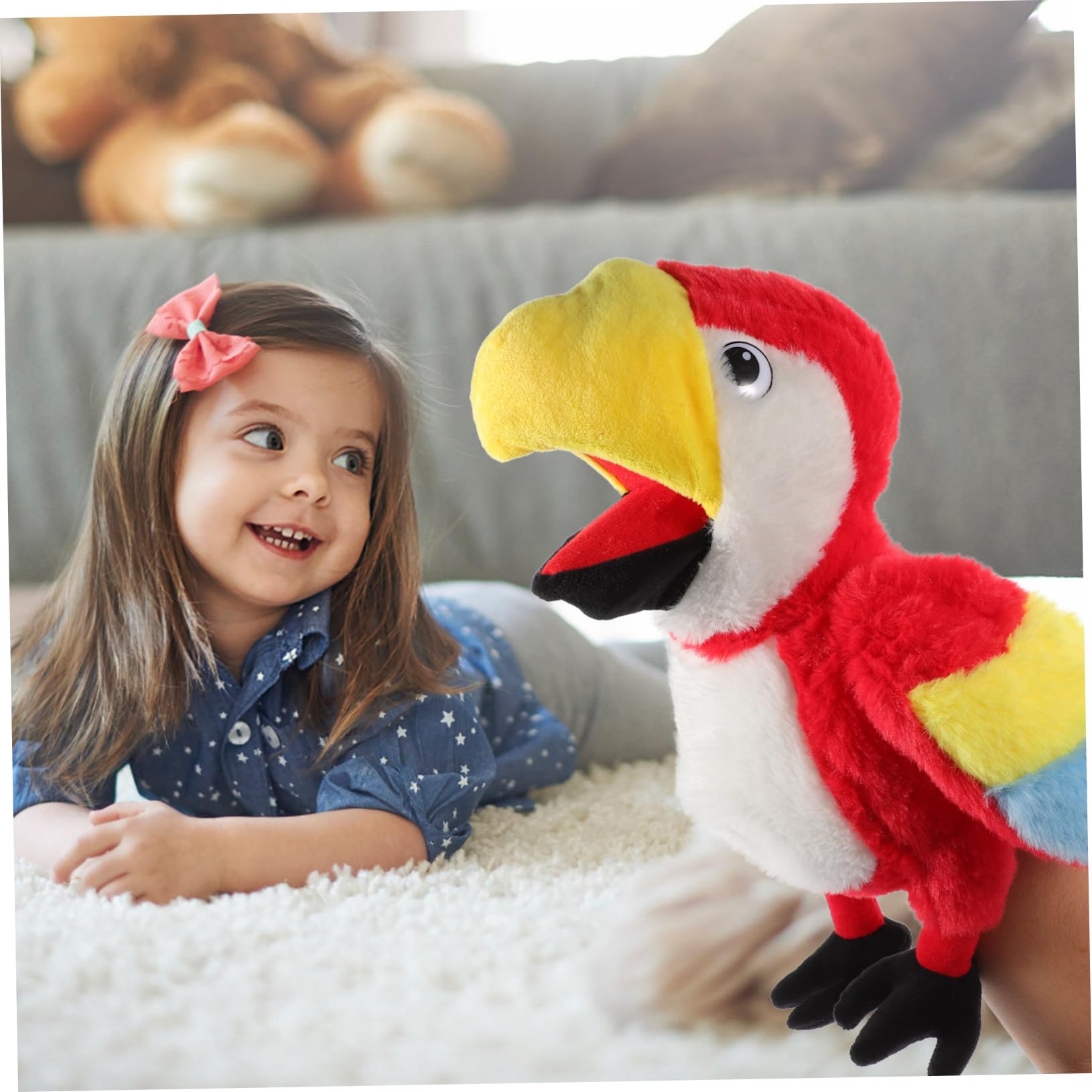 Marioneta de Mano de Peluche de Loro Juguete Interactivo para Hijos Marioneta de Mano con Forma de Ave Muñeco de Felpa Lavable y para Narrativos