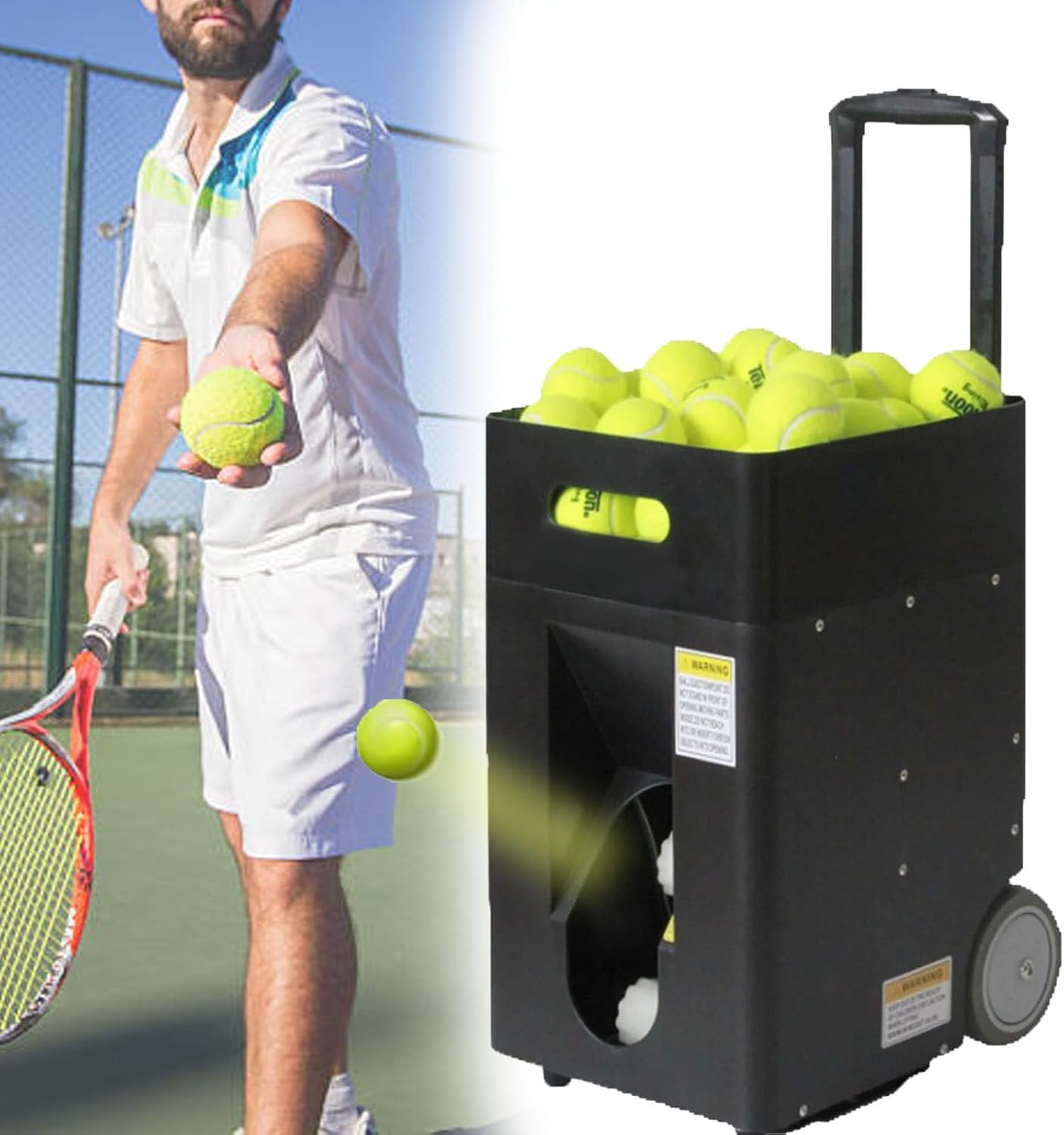 Tennis Ball Machine, Automatic Tennis Ball Launcher for Training and Practice, Pre-Programmed and Custom Drills, APP Control, Powered by Battery, Complete Training Mode