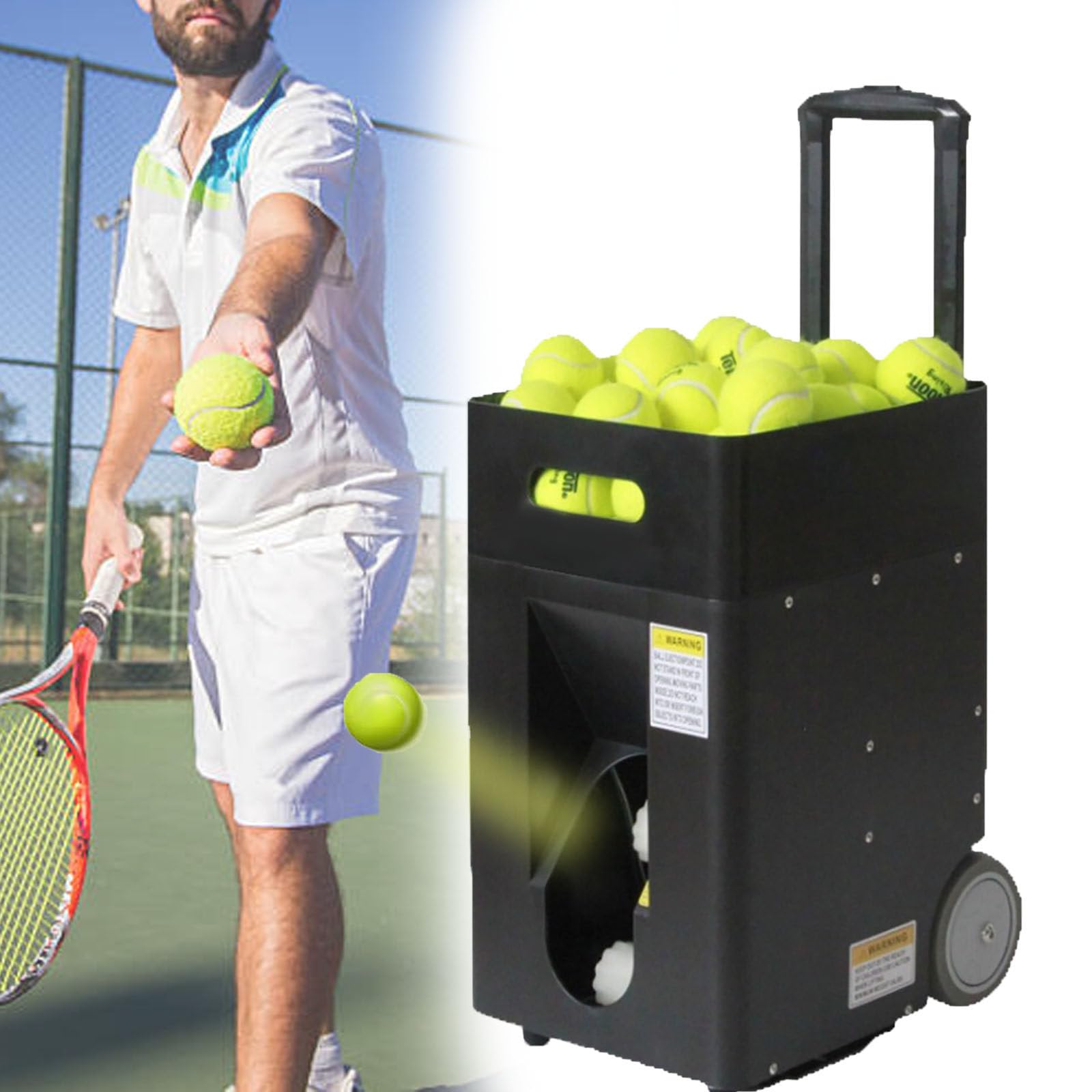 Lanciapalle da Tennis, Lanciatore Automatico di Palline da Tennis per Allenamento e Pratica, Esercizi Pre-programmati e Personalizzati, Controllo Tramite App, Alimentato a Batteria, modalità di alle