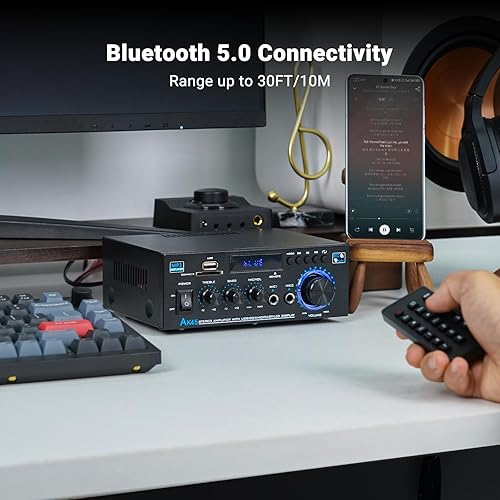 Miniatura 2 de Receptor estéreo y amplificador de audio para el hogar, receptor Bluetooth AK45 para estéreo doméstico, 300Wx2, Bluetooth 5.0, 2 canales, con FM y
