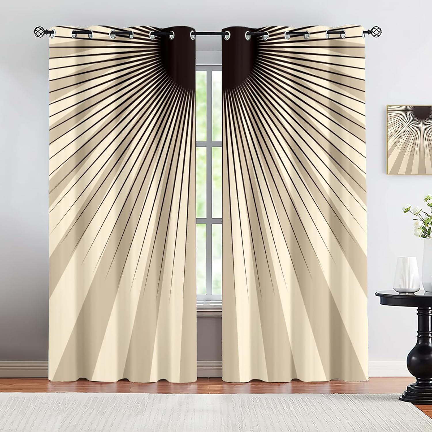 Retro Brown and Black Lines Curtains for Bedroom 55" W x 63" L Bohemian Stripe Art 2 Panels Window Treatments, Grommet Thermal Insulated Drapes for Bedroom Living Room Cafe Office