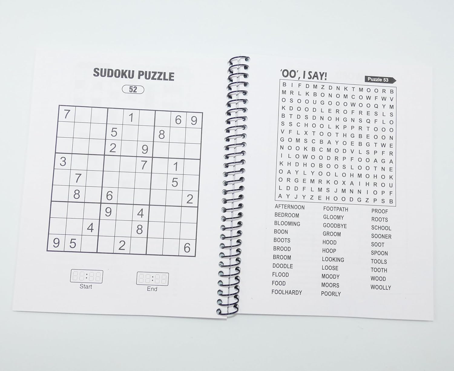 A5 Spiral Bound Travel Size 3 in 1 Sudoku, Word Search, Crossword Puzzle Collection Book,