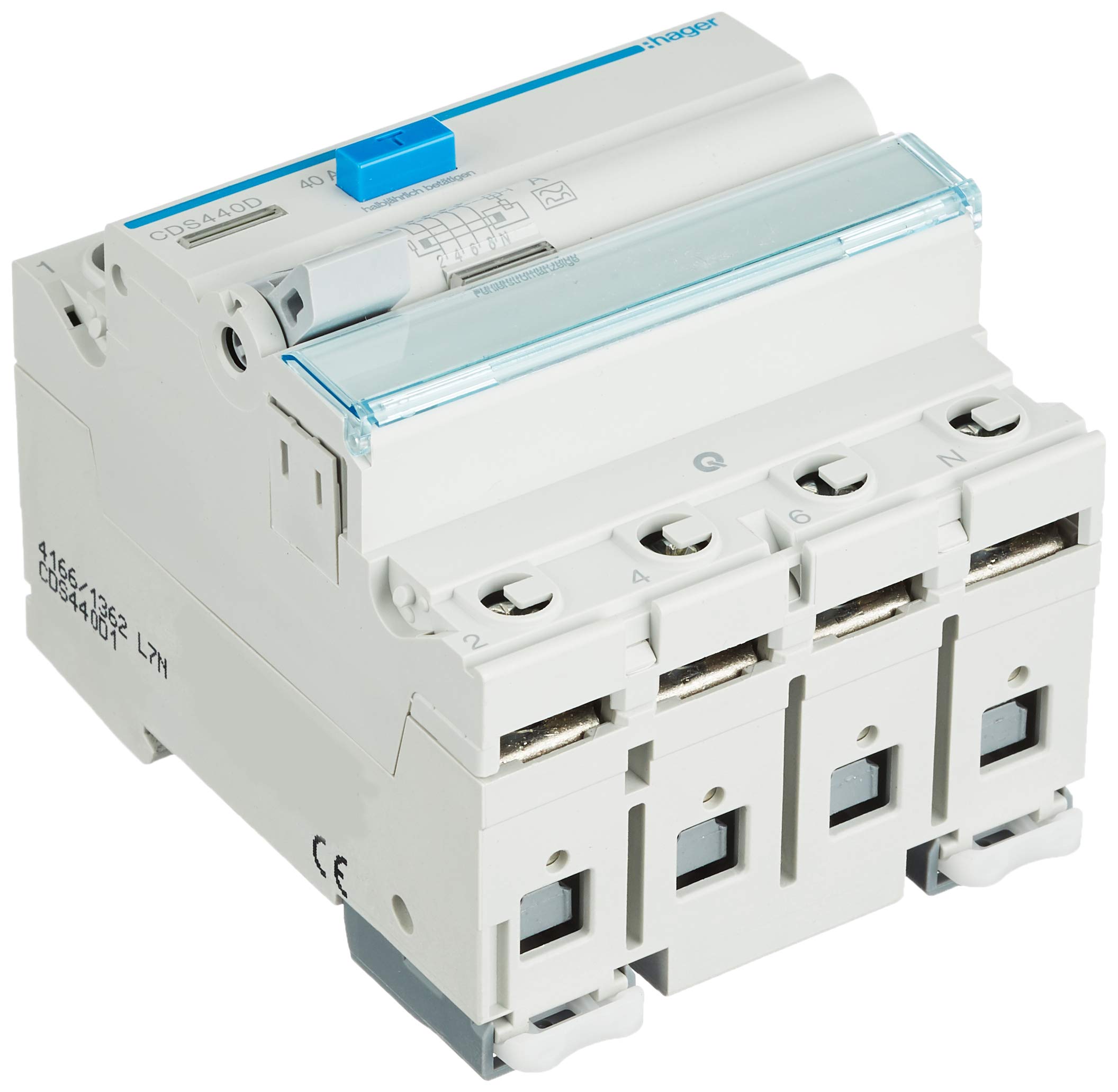 Hager CDS440D FI-Counter, 4P 6kA 40A 30mA Typ a QC, white, dane 16998 - Image 2