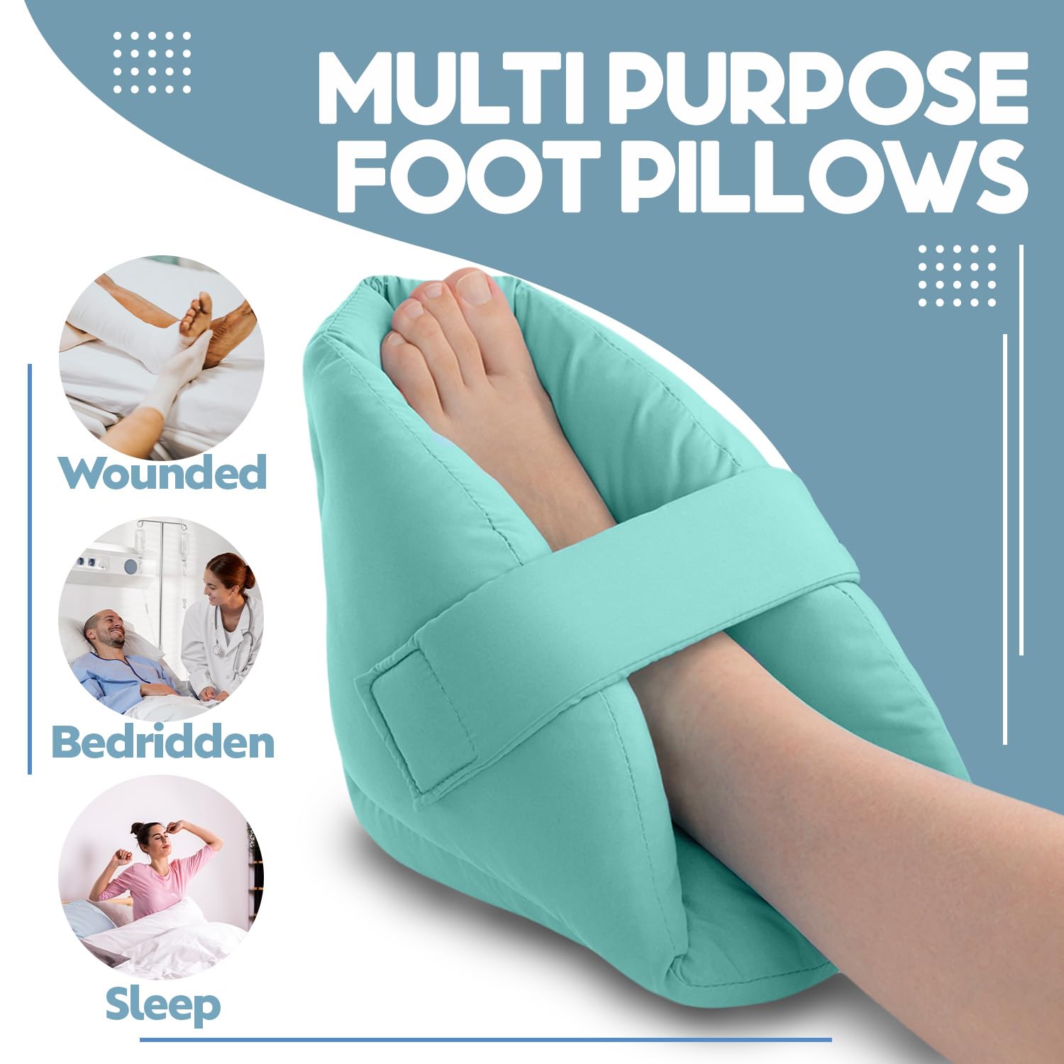 NYOrtho - Protectores de talón para cojines, 1 par de almohadas ultra acolchadas, gruesas, suaves, antimicrobianas, lavables, Universal Bariatric, Terciopelo ultrasuave, 1