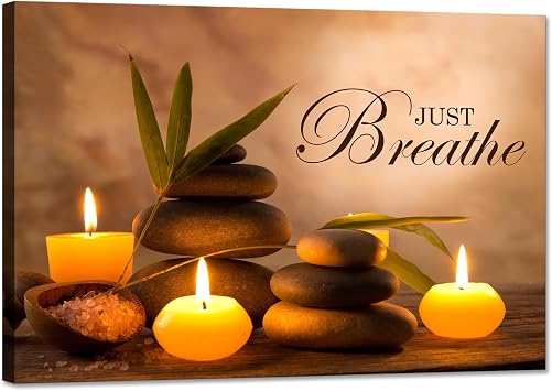 YIOZHAOFH Zen Wall Decor Just Breathe Motivational Bathroom Wall Art Yoga Room Poster for Women Spa Picture Painting Spiritual Artwork Framed for Living Room Ready to Hang 12L x 16W