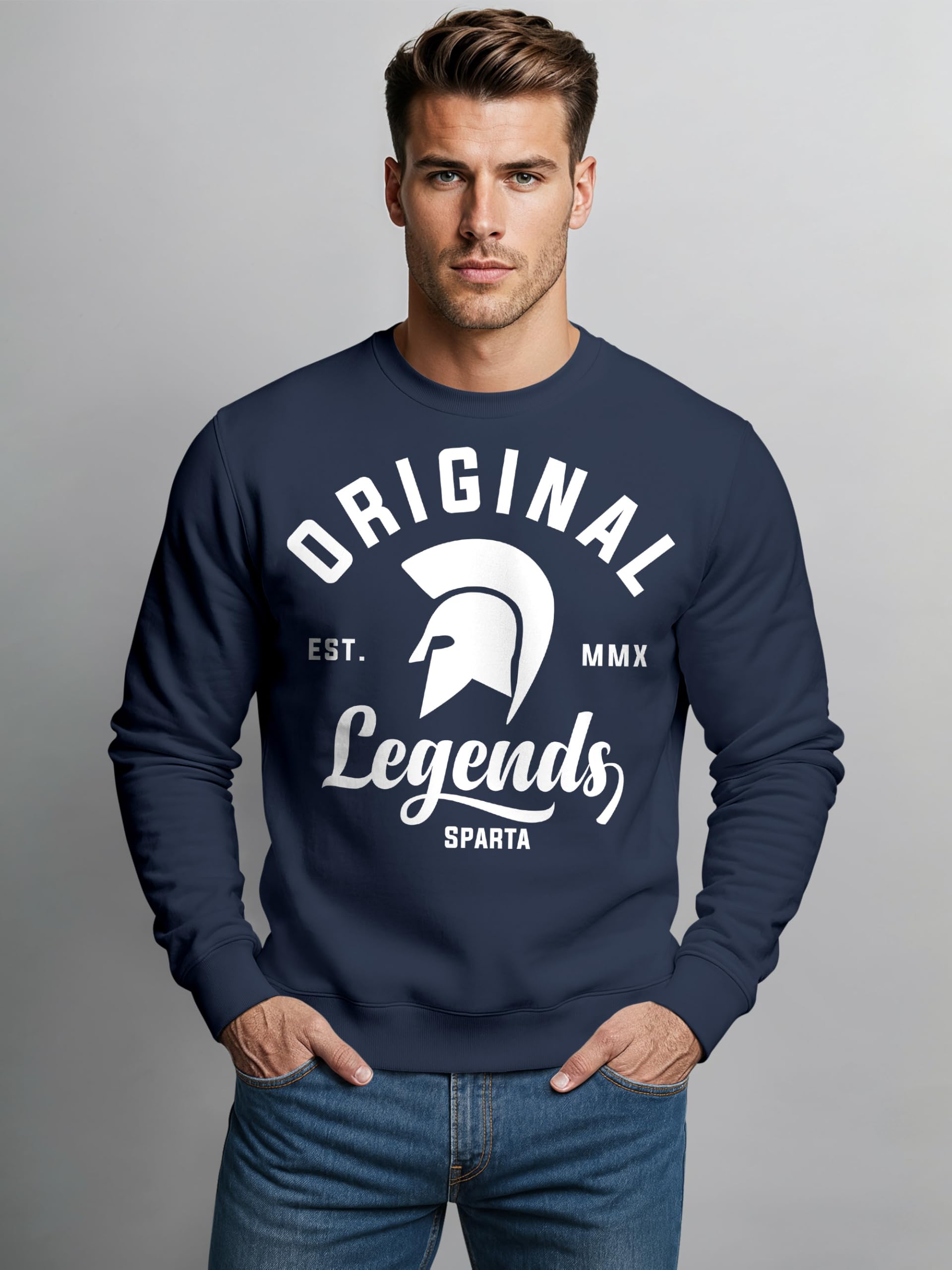 Neverless - Felpa da uomo originale Legends Gladiator Sparta, girocollo Originale Navy XXL