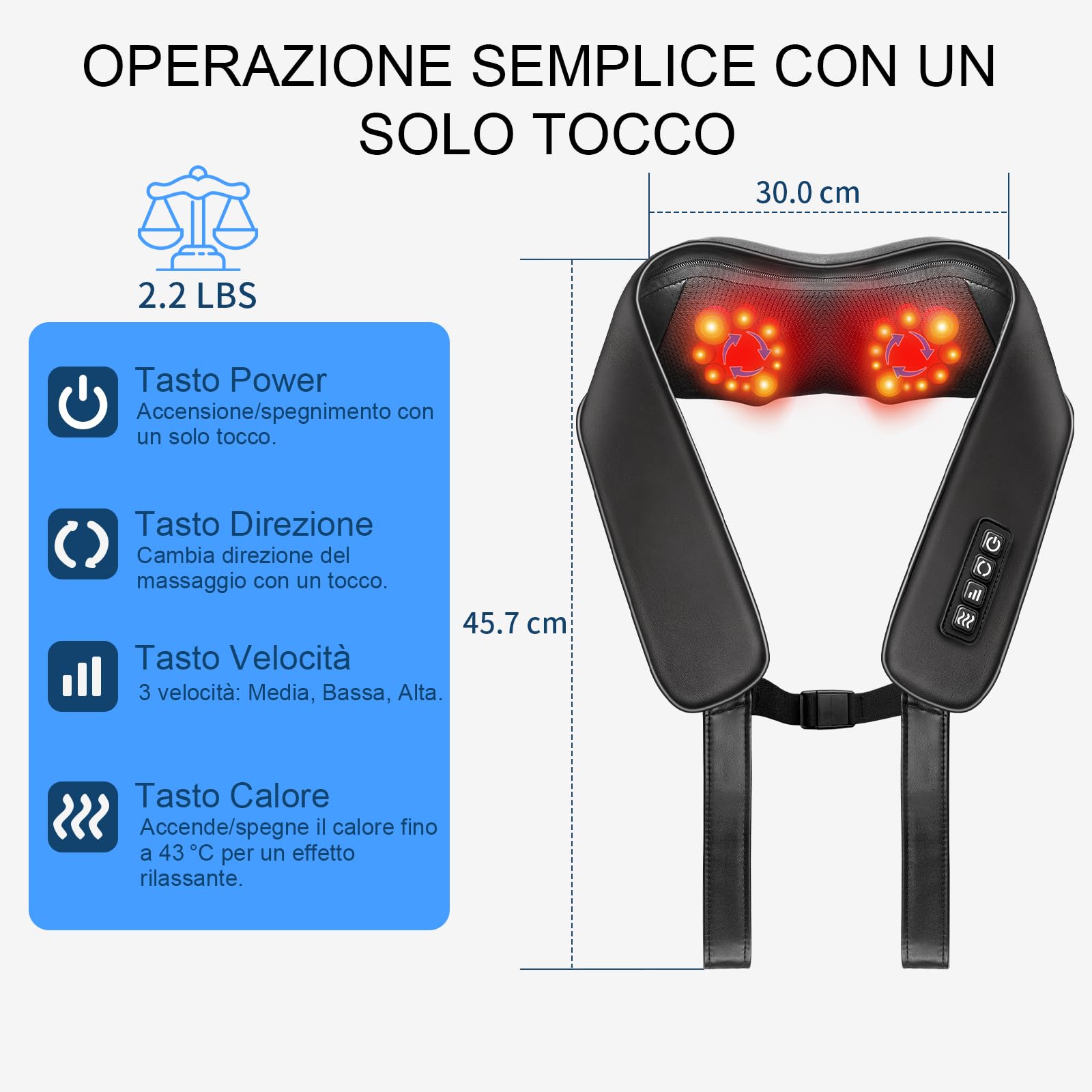 TISSCARE Massaggiatore Collo Schiena con Calore, Cinturino Regolabile per Massaggio a Mani Libere, Massaggiatore Spalle Shiatsu 3D, 20 Nodi, per Gambe Lombare, Casa Ufficio Auto