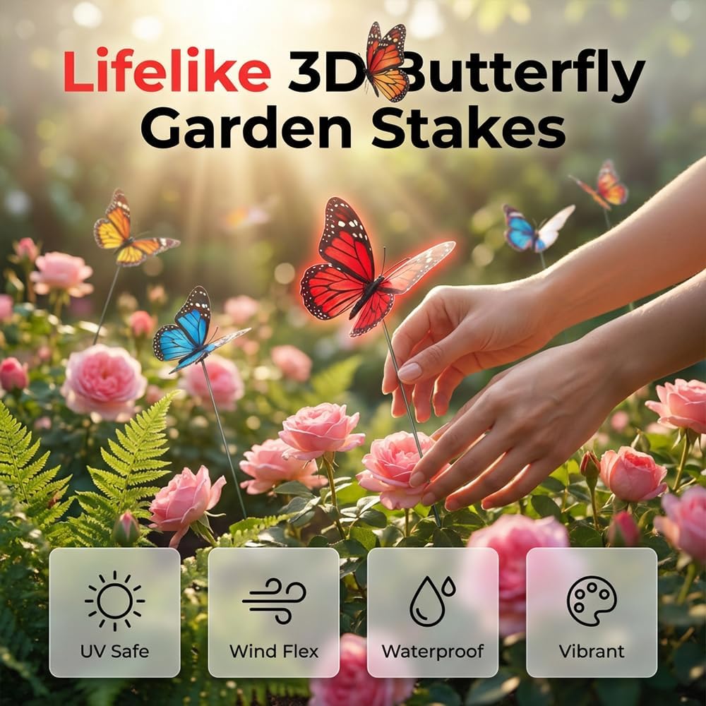 2026 New Dragonfly Clips, Butterfly Clips, Fly Scare Deterrents for Garden, Patio, Yard, Balcony & Indoor Outdoor Decor (24, Double Layer)