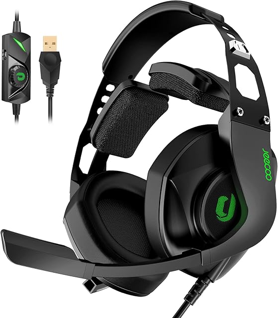 Jeecoo J65 USB Gaming Headset for PC, Surround Sound Gaming Headphones with Unique Cushion Pads Clear Microphone - Plug & Play for Laptop