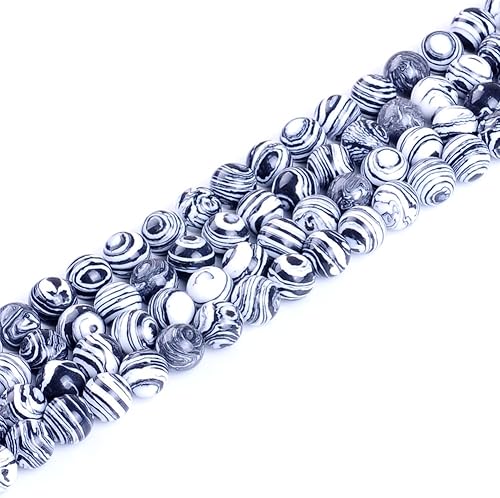 Miniatura 5 de Cuentas redondas sueltas de malaquita natural en blanco y negro de 0.236 pulgadas (0.236 in), pulsera de piedra de cristal, accesorios para