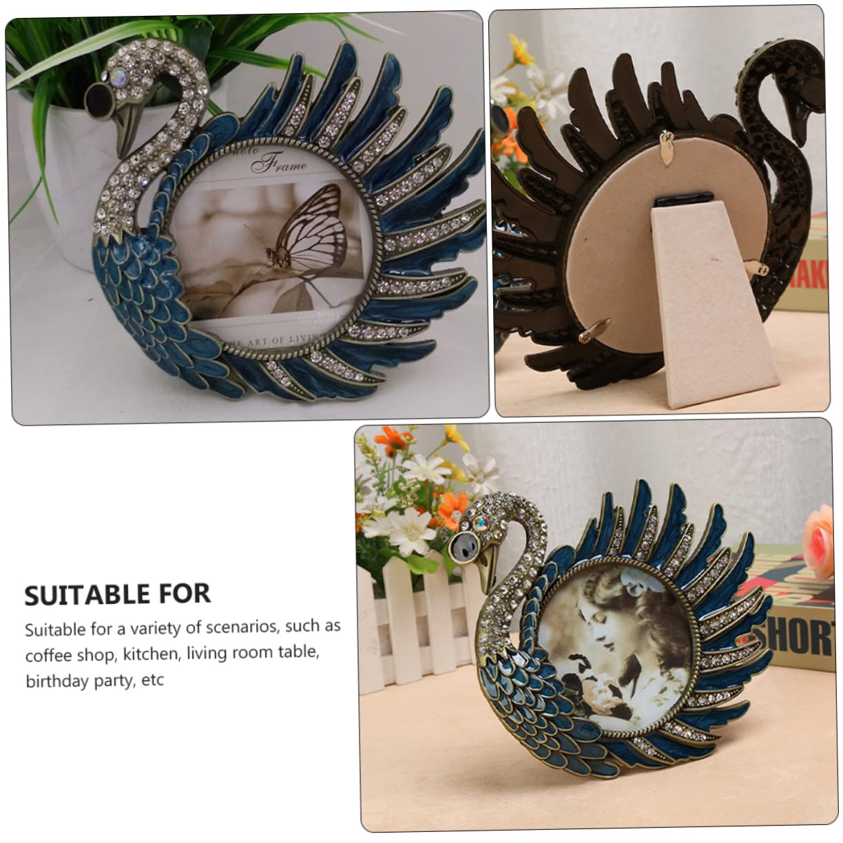 GARVALON Schwanen Fotorahmen Glatte Oberfläche Vintage aus Metall Tischdeko für Eingang und Schlafzimmer Geschenk für Hochzeiten und Kinderfotos