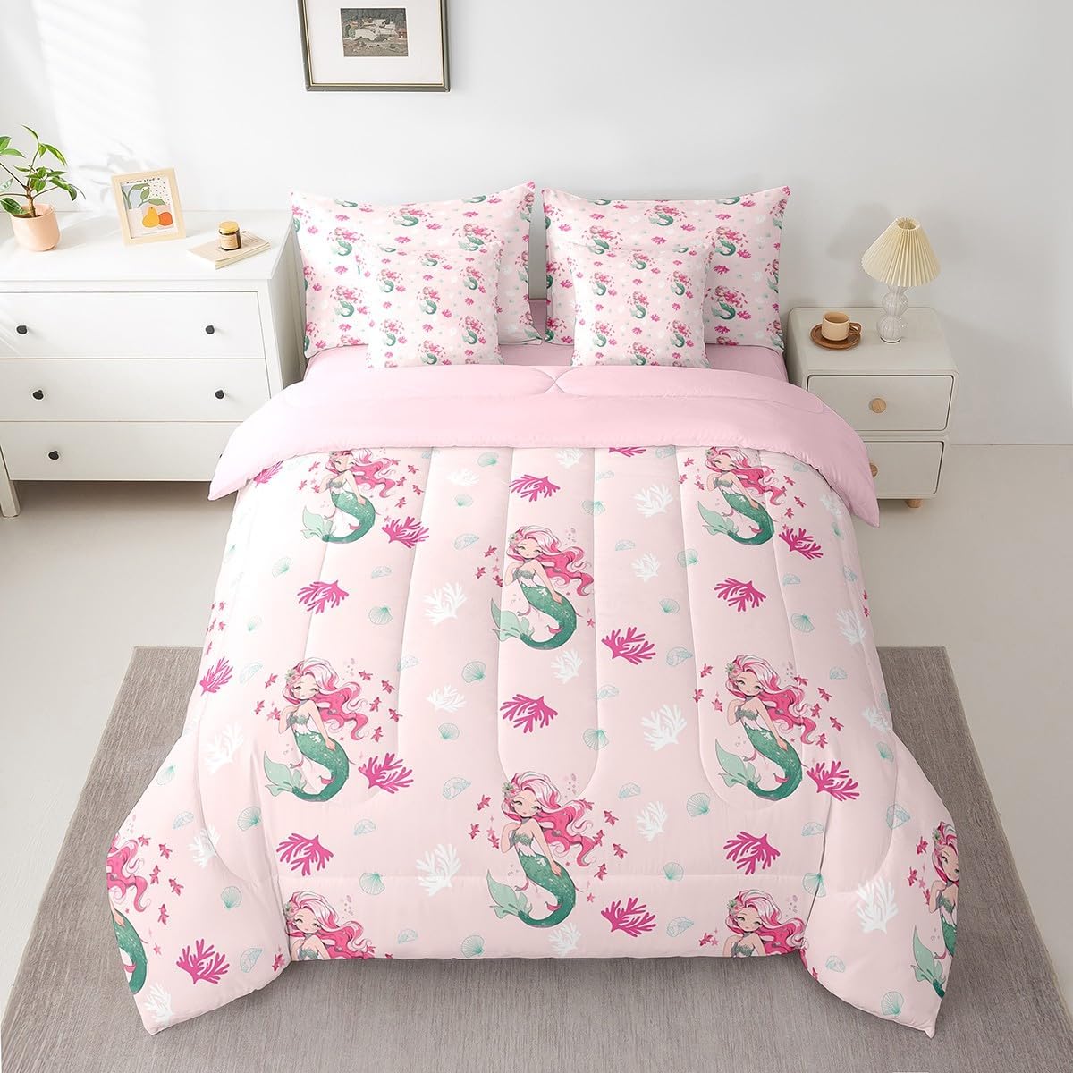 Erosebridal Fishing Rod Bed in a Bag Queen Comforter Set 7 Piece,Fishing Gear Bedding Sets Fish Angle Angling Sheet Set with Comforter