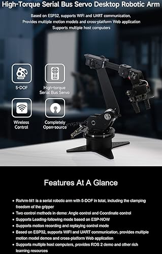 Miniatura 3 de Kit de brazo robótico de escritorio servo de bus serie de alto par para Raspberry Pi y Jetson Nano Wireless Control basado en ESP32 5-DOF soporta