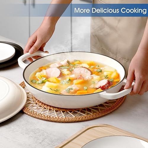 Miniatura 6 de NUTRIUPS Olla para horno holandés de hierro fundido esmaltado de 3.6 cuartos de galón con tapa, horno holandés de hierro fundido antiadherente con