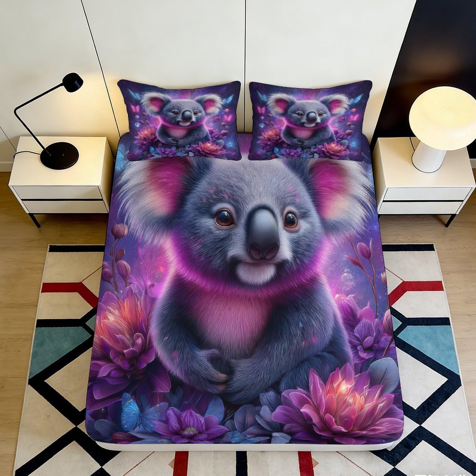 Pnayamiorkfel Style-5 3D Printed Cute Koala Fitted Sheet Microfiber Soft Anti-Slip Floral Bed Cover For Bedroom Dorm Mattress Protection Decor 90X200x25cm