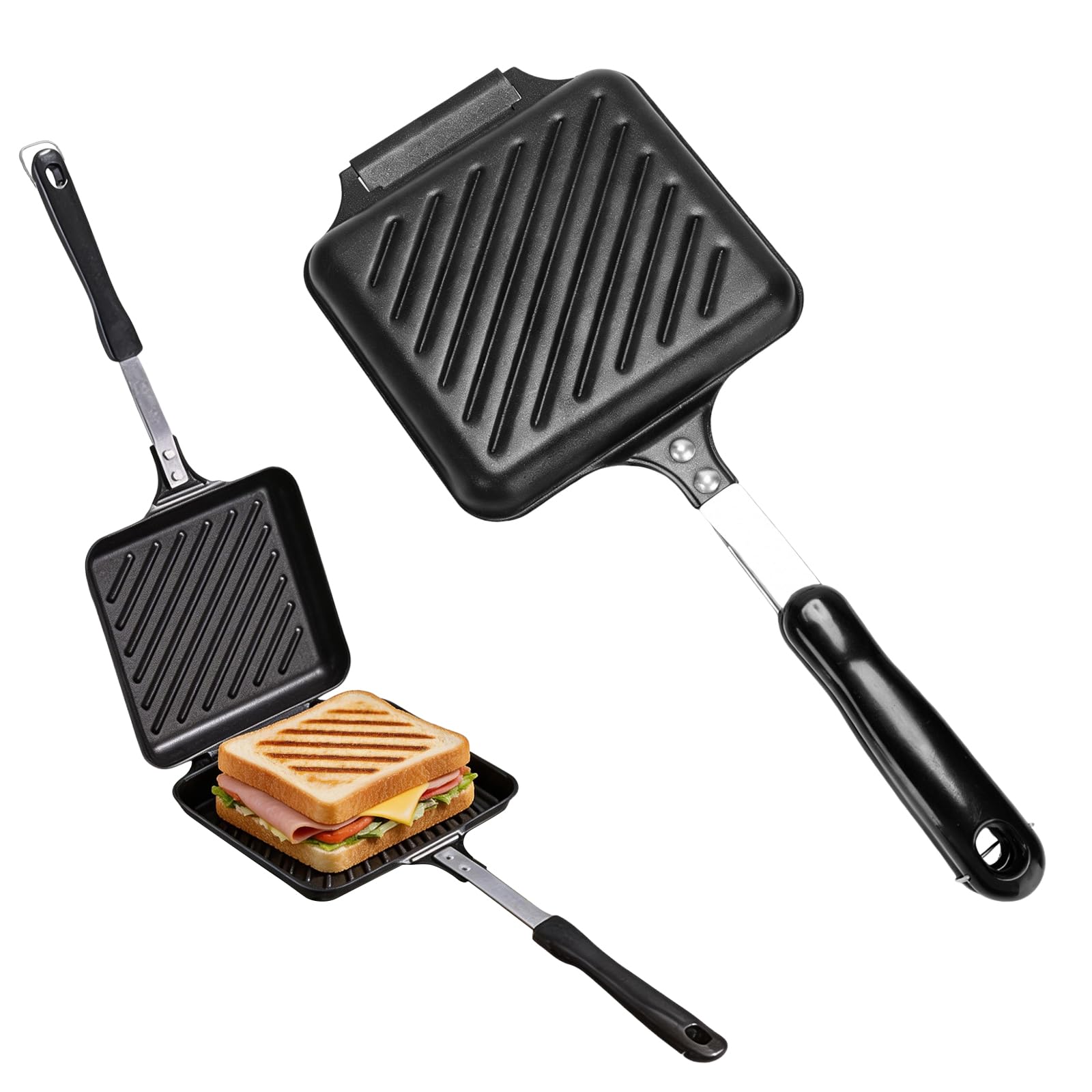 Jenmayt Camping Toastie Maker,Double Side Toasted Sandwich Maker,Non-Stick,Multifunction al Stovetop Toasties Maker,with Heat-Resistant Handle,for Home Outdoor