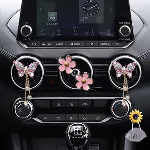 Miniatura 3 de Daisy & Butterfly Pandent - 4 ambientadores brillantes para automóvil, clips de ventilación con decoración de diamante y gancho para máscara de