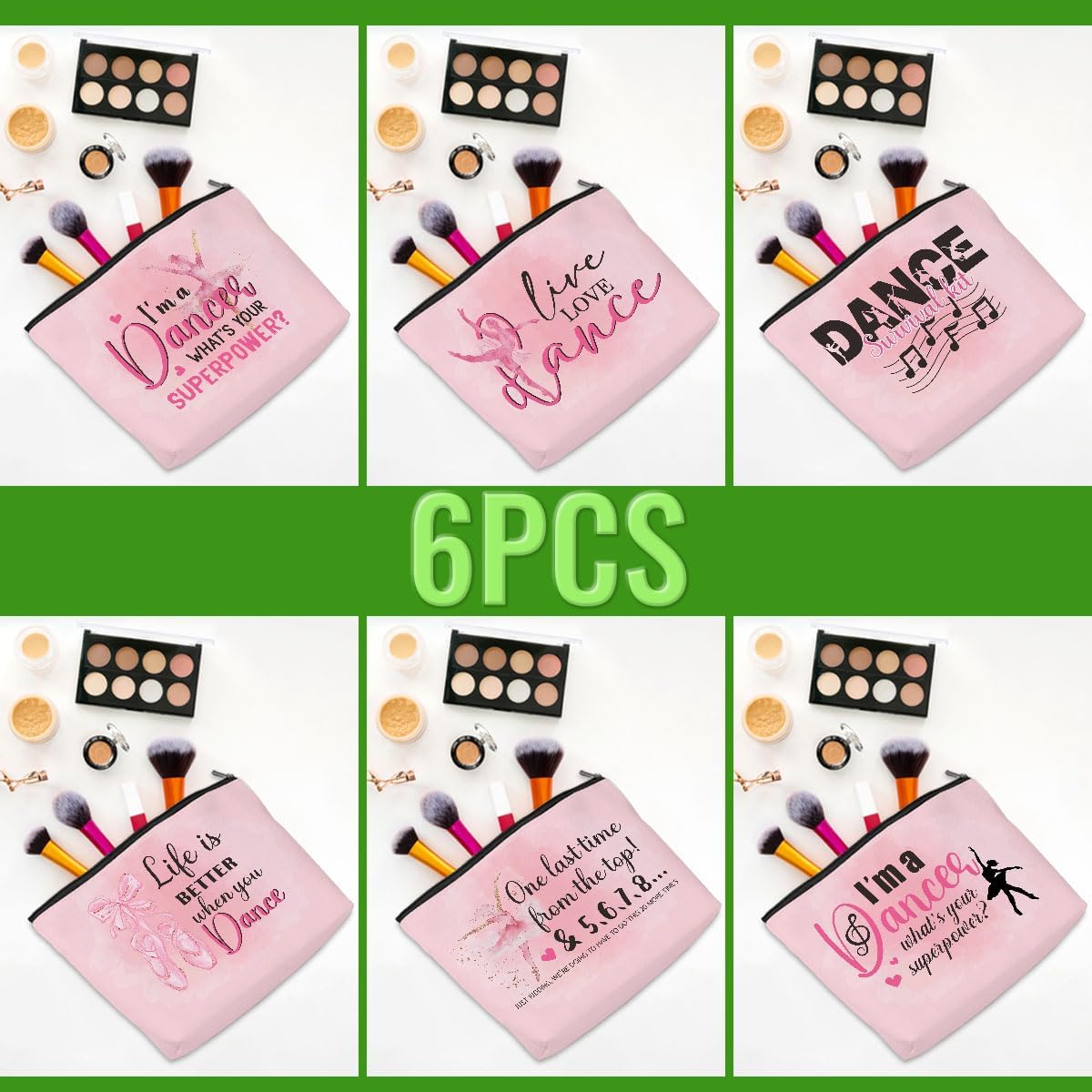 6 Pcs Dance Makeup Bag, Dancer Gifts, Dance Gifts Dance Stuff Cosmetic Bag Dance Recital Gifts for Girls Women Friends Dance Lover Travel Toiletry Bag, Dance Teacher Gifts Graduation Birthday Gifts - Image 3