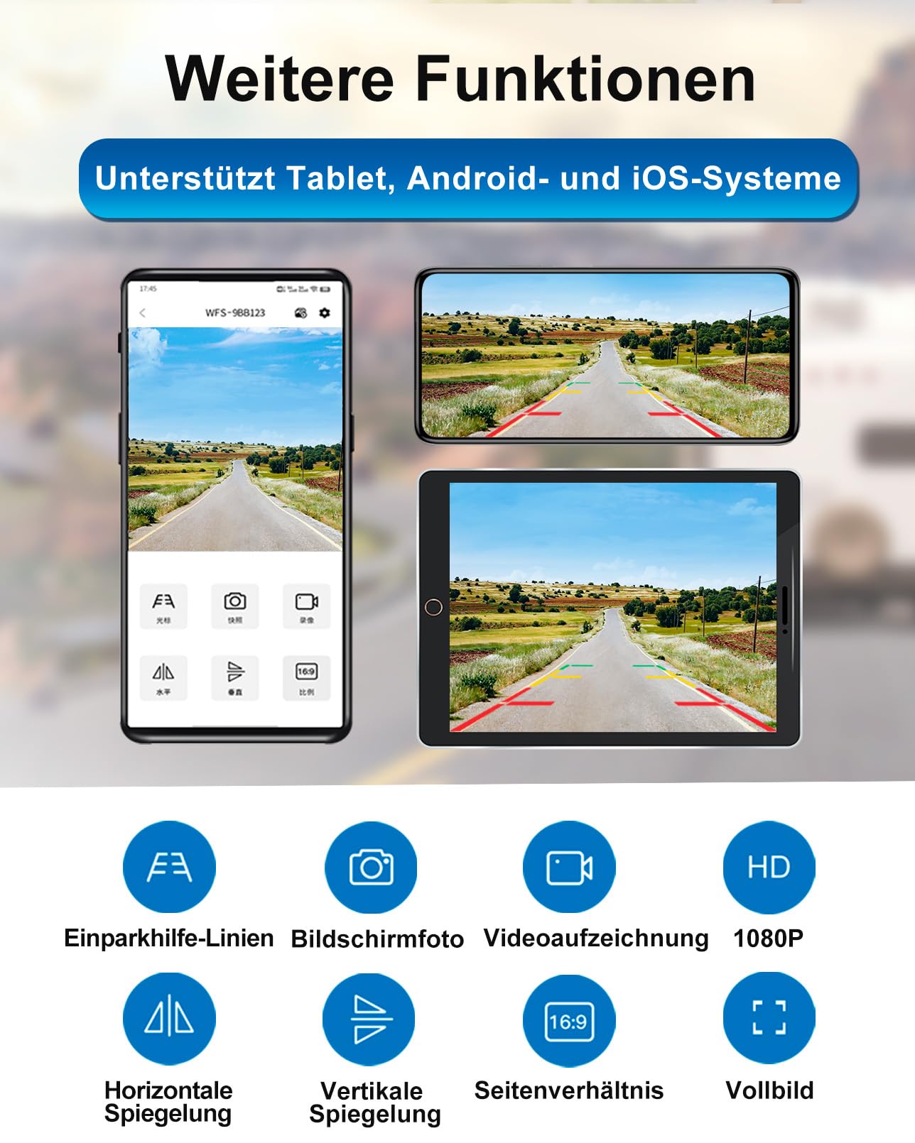 1080P Solar Kabellose Rückfahrkamera – Magnetische WLAN Rückfahrkamera mit Nachtsicht, IP66, wiederaufladbarer Akku für Anhänger Wohnmobil LKW Auto